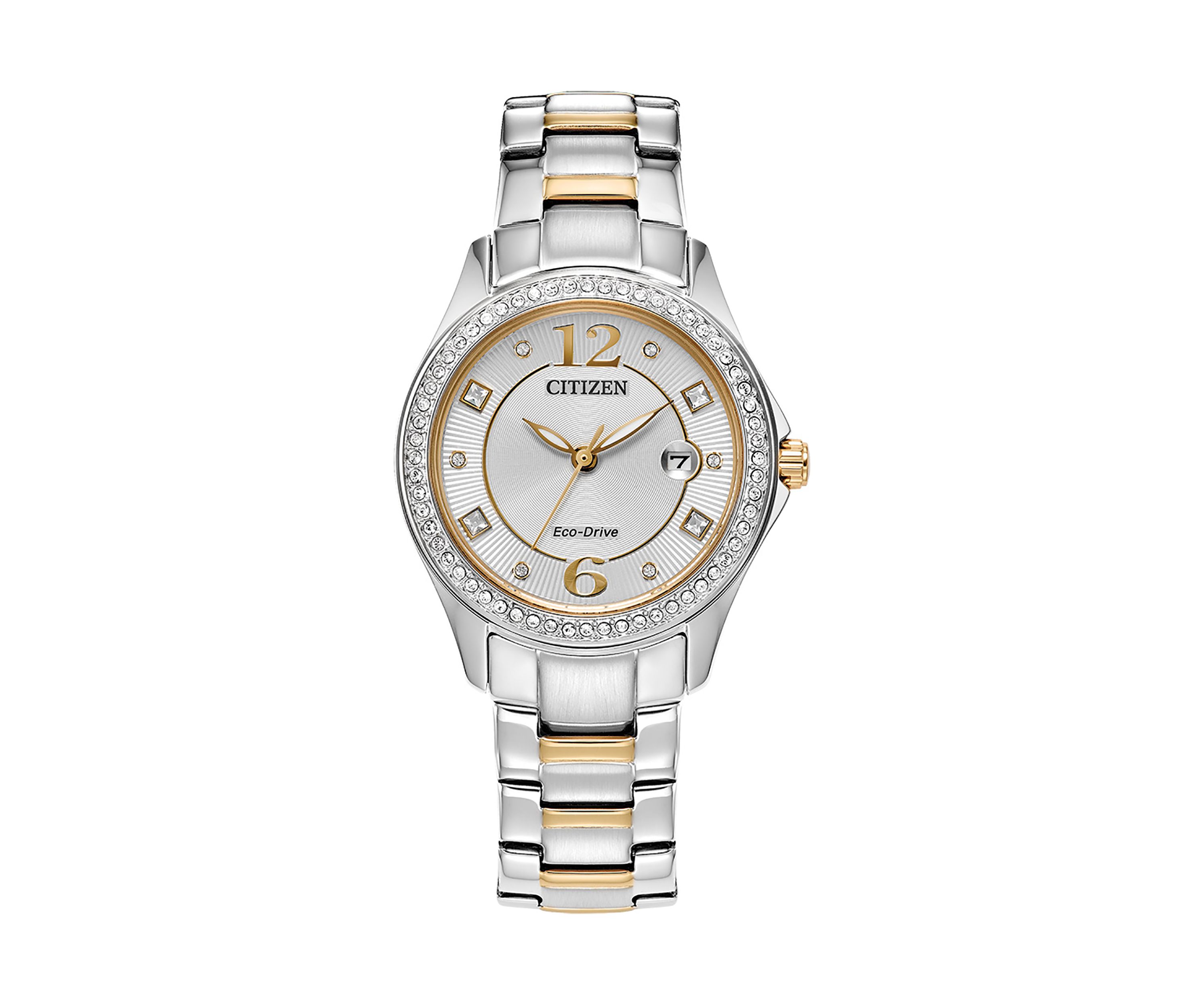 Womens Crystal Two Tone Stainless Steel Bracelet Watch 