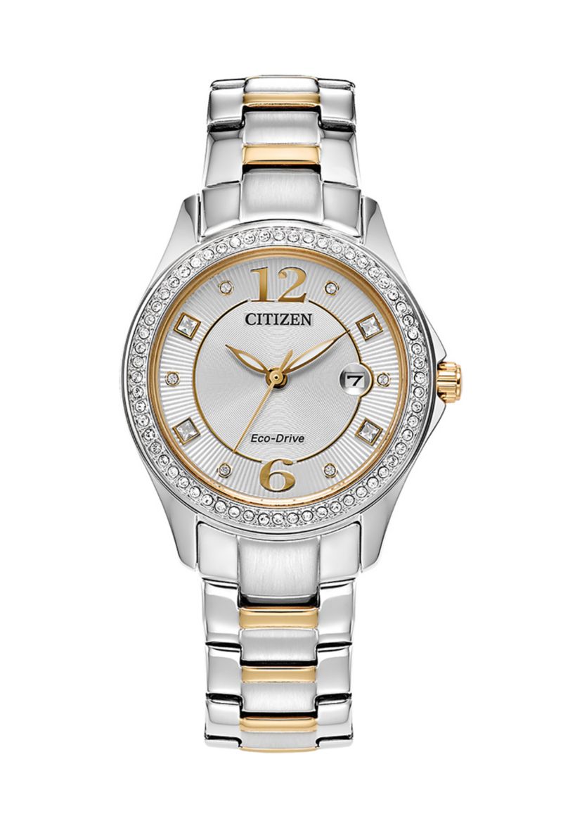 Womens Crystal Two Tone Stainless Steel Bracelet Watch 