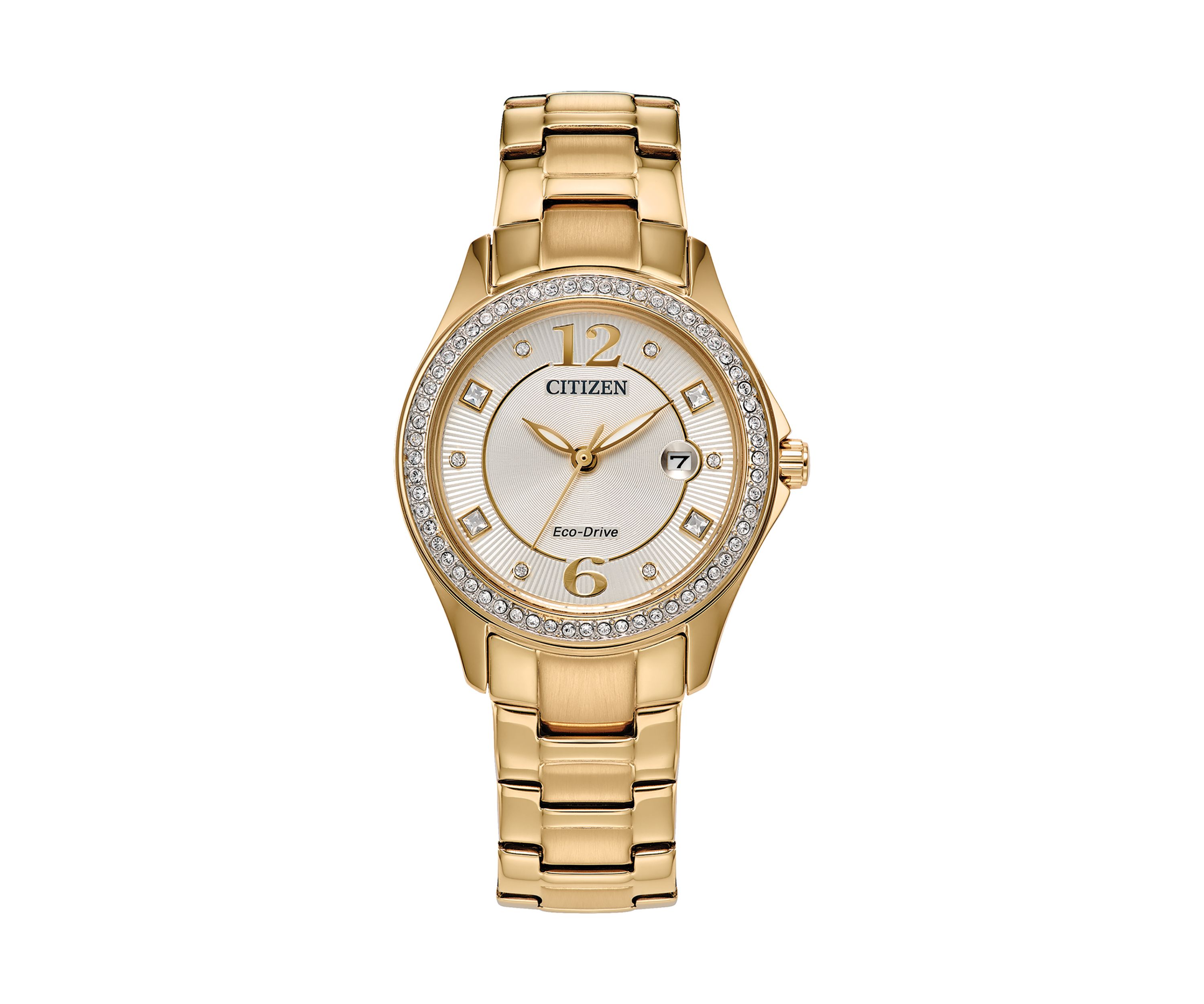 Womens Crystal Gold Tone Stainless Steel Bracelet Watch 