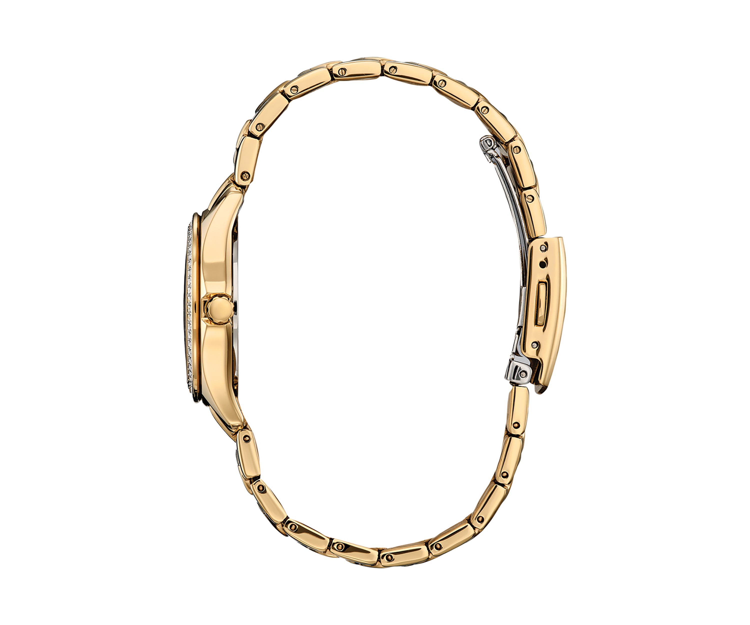 Womens Crystal Gold Tone Stainless Steel Bracelet Watch 