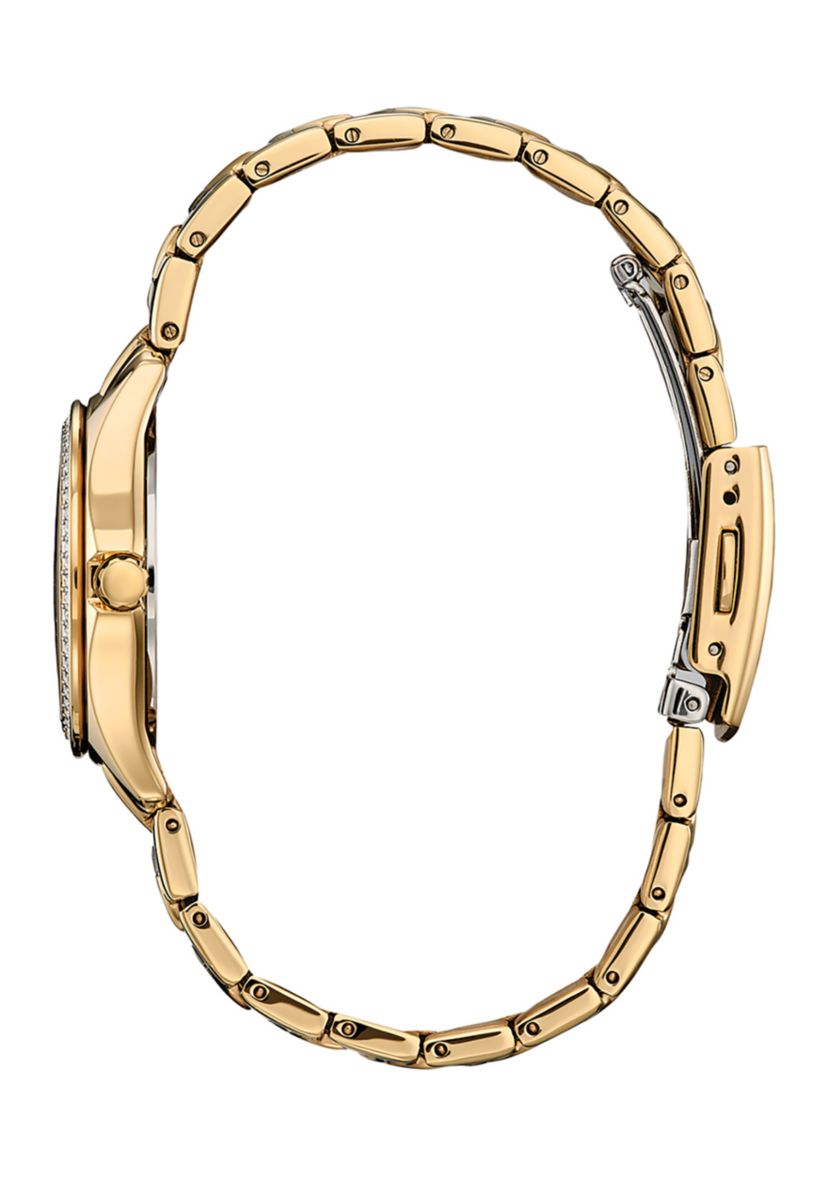 Womens Crystal Gold Tone Stainless Steel Bracelet Watch 