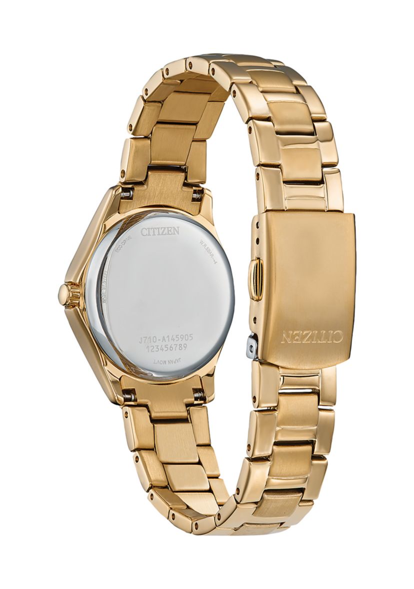Womens Crystal Gold Tone Stainless Steel Bracelet Watch 