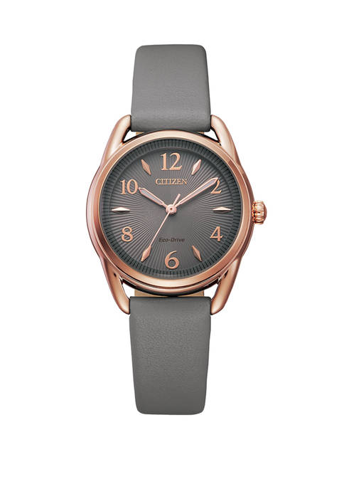 Eco Drive Gray Leather Strap Watch