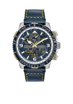 Citizen Men's Stainless Steel Eco-Drive Analog-Digital Chronograph Promaster Blue Angels Skyhawk A-T Blue Leather Strap Watch