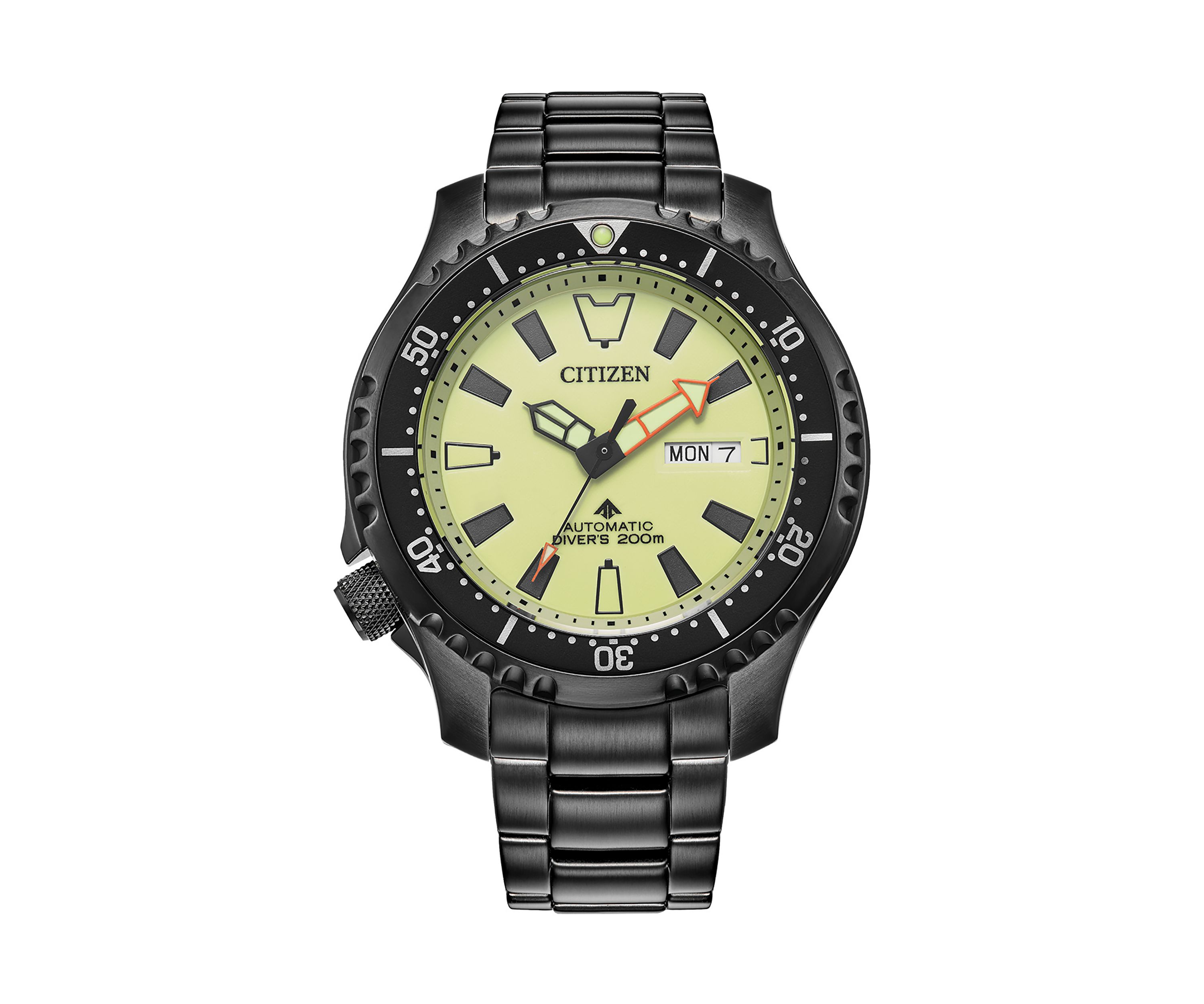 44 Millimeter Automatic Dive Black Ion-Plated Stainless Steel Bracelet Watch 