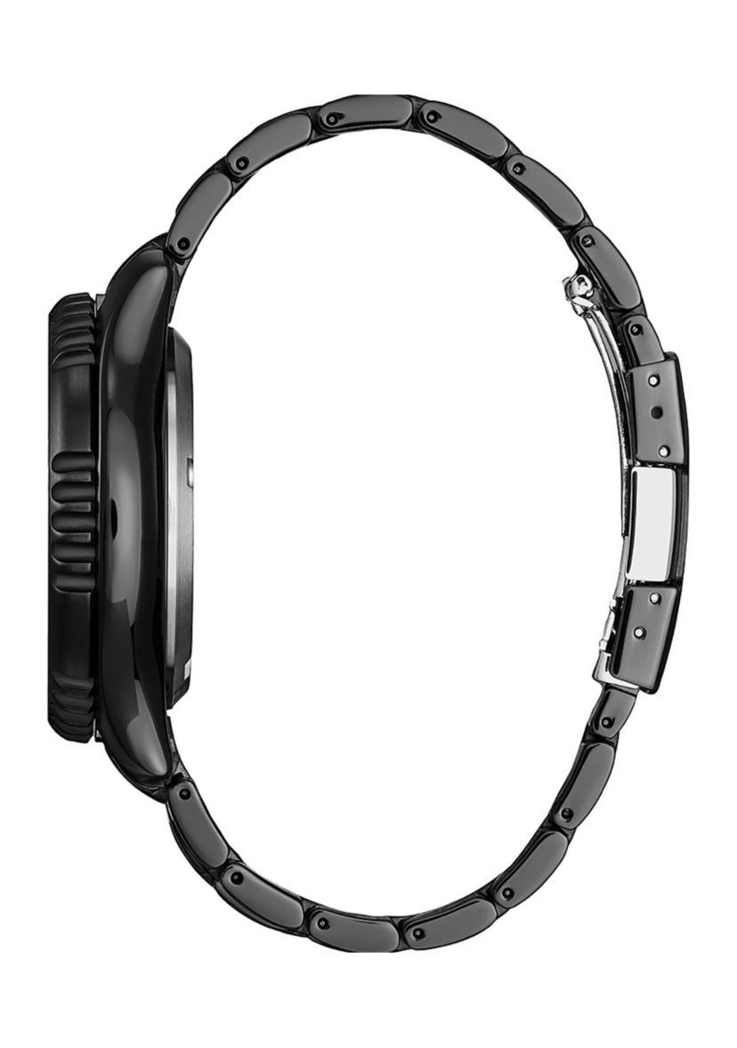 44 Millimeter Automatic Dive Black Ion-Plated Stainless Steel Bracelet Watch 