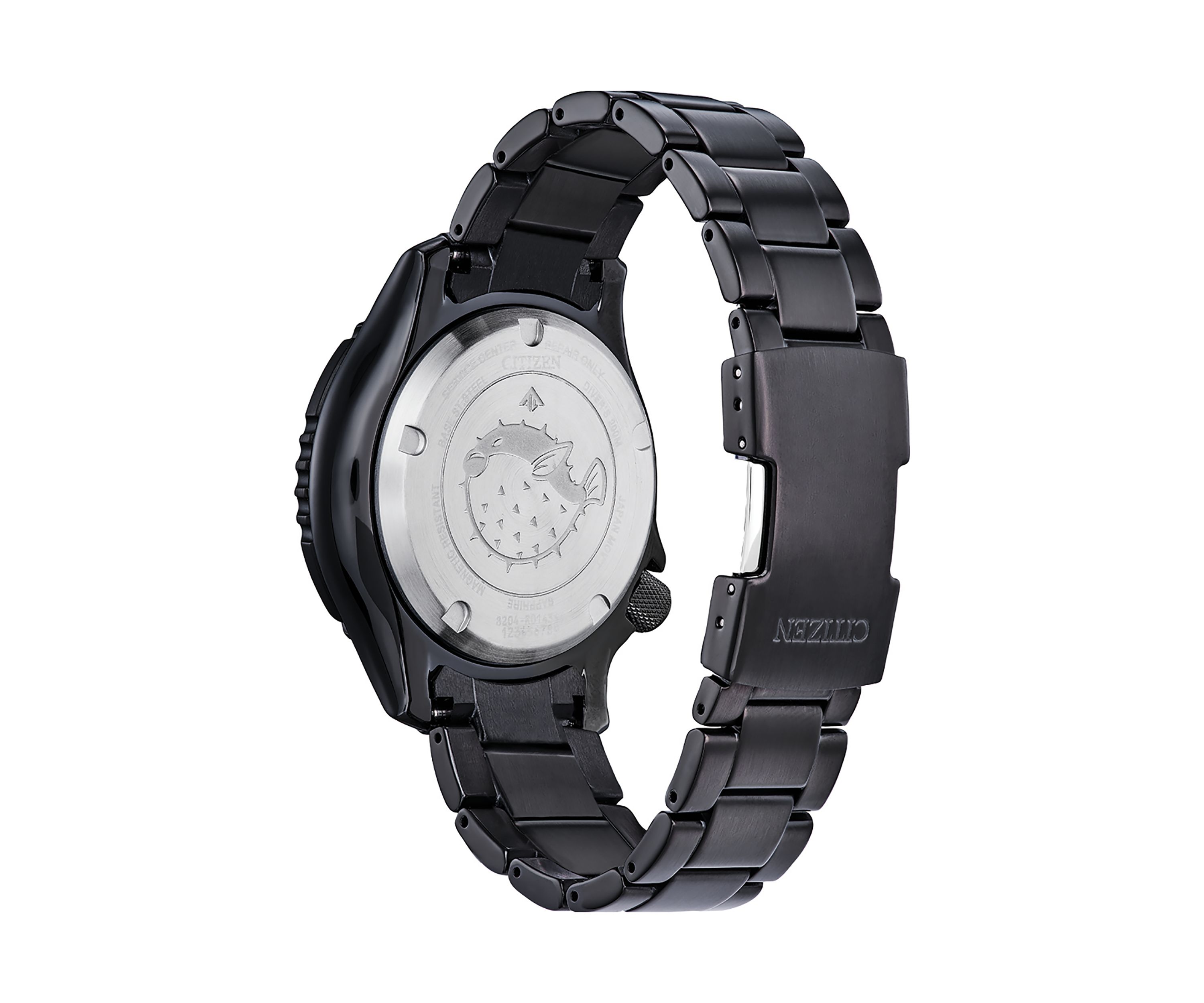 44 Millimeter Automatic Dive Black Ion-Plated Stainless Steel Bracelet Watch 