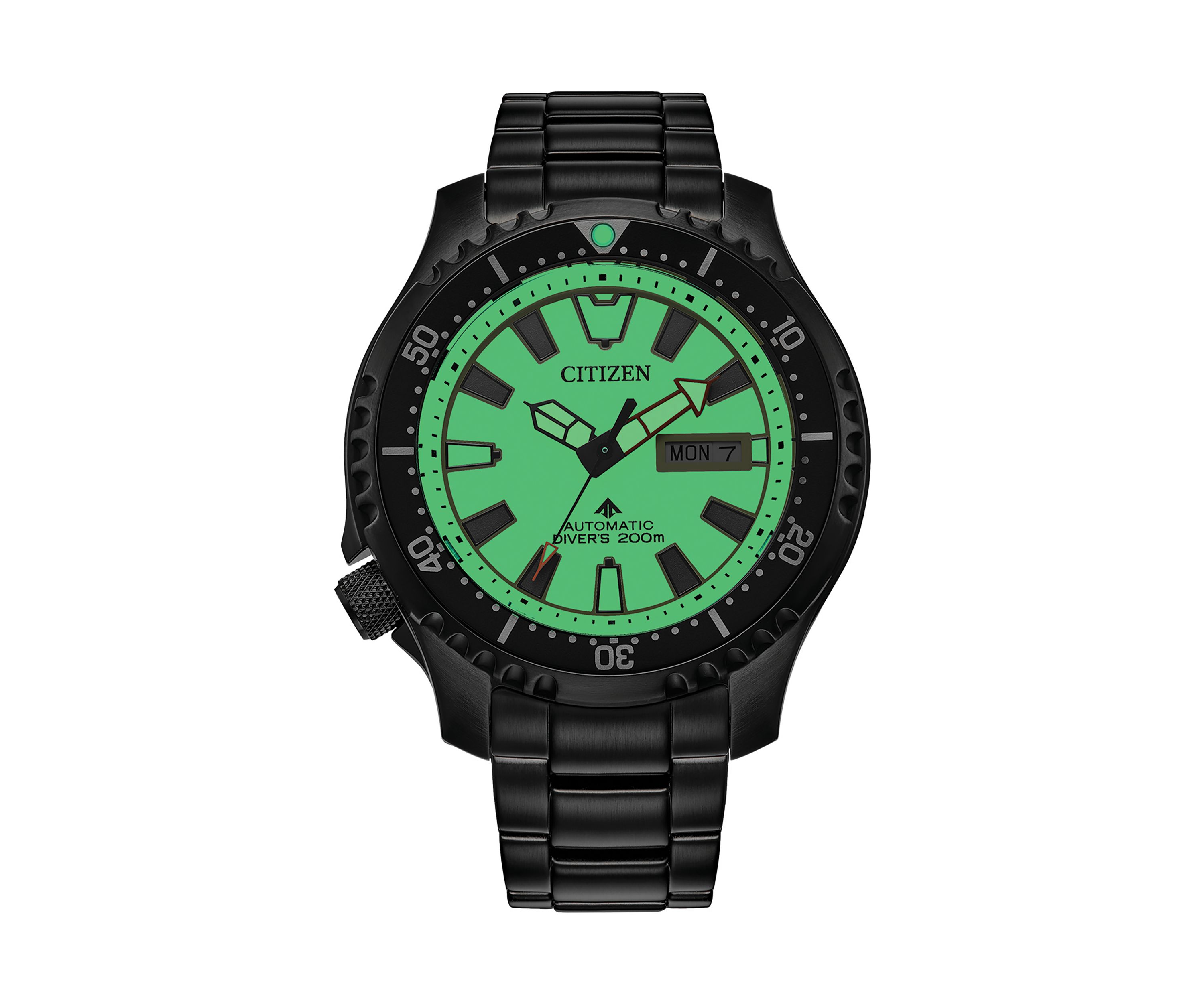 44 Millimeter Automatic Dive Black Ion-Plated Stainless Steel Bracelet Watch 