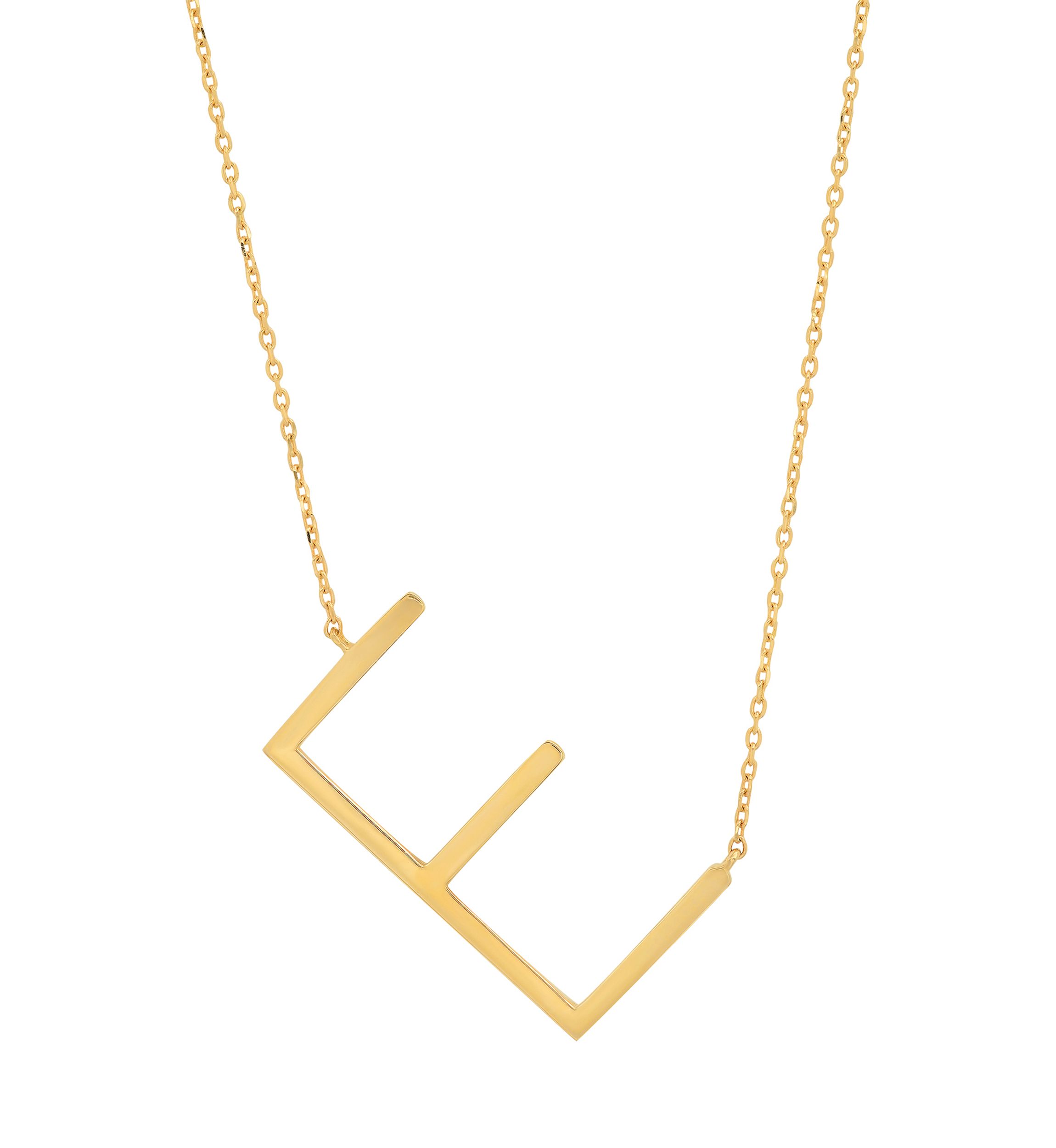 10k Solid Yellow Gold Large Sideways Block Initial Letter Extendable Necklace