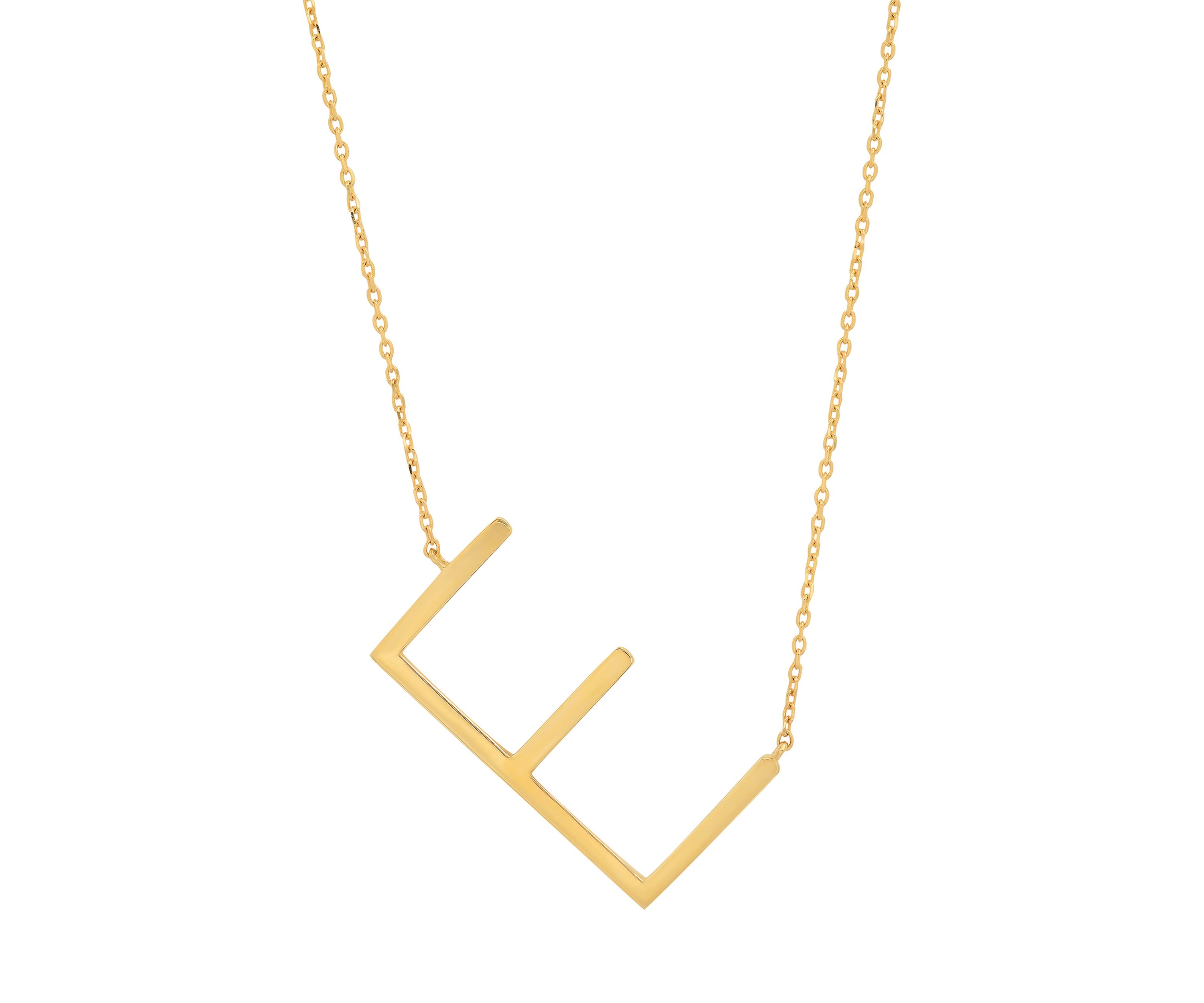 10k Solid Yellow Gold Large Sideways Block Initial Letter Extendable Necklace