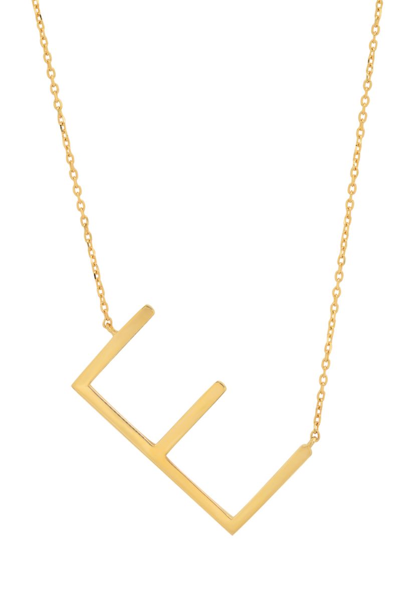 10k Solid Yellow Gold Large Sideways Block Initial Letter Extendable Necklace