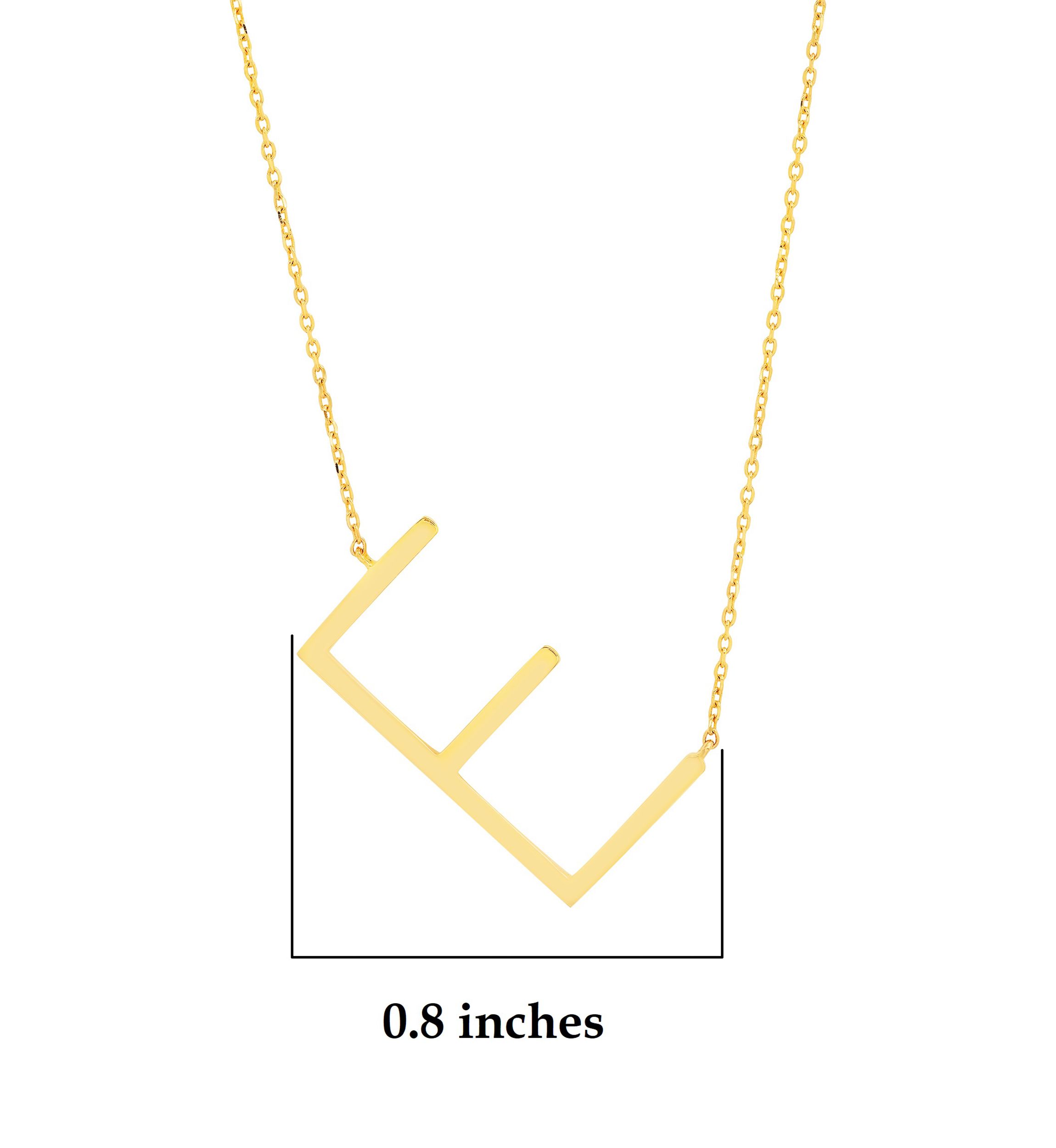 10k Solid Yellow Gold Large Sideways Block Initial Letter Extendable Necklace