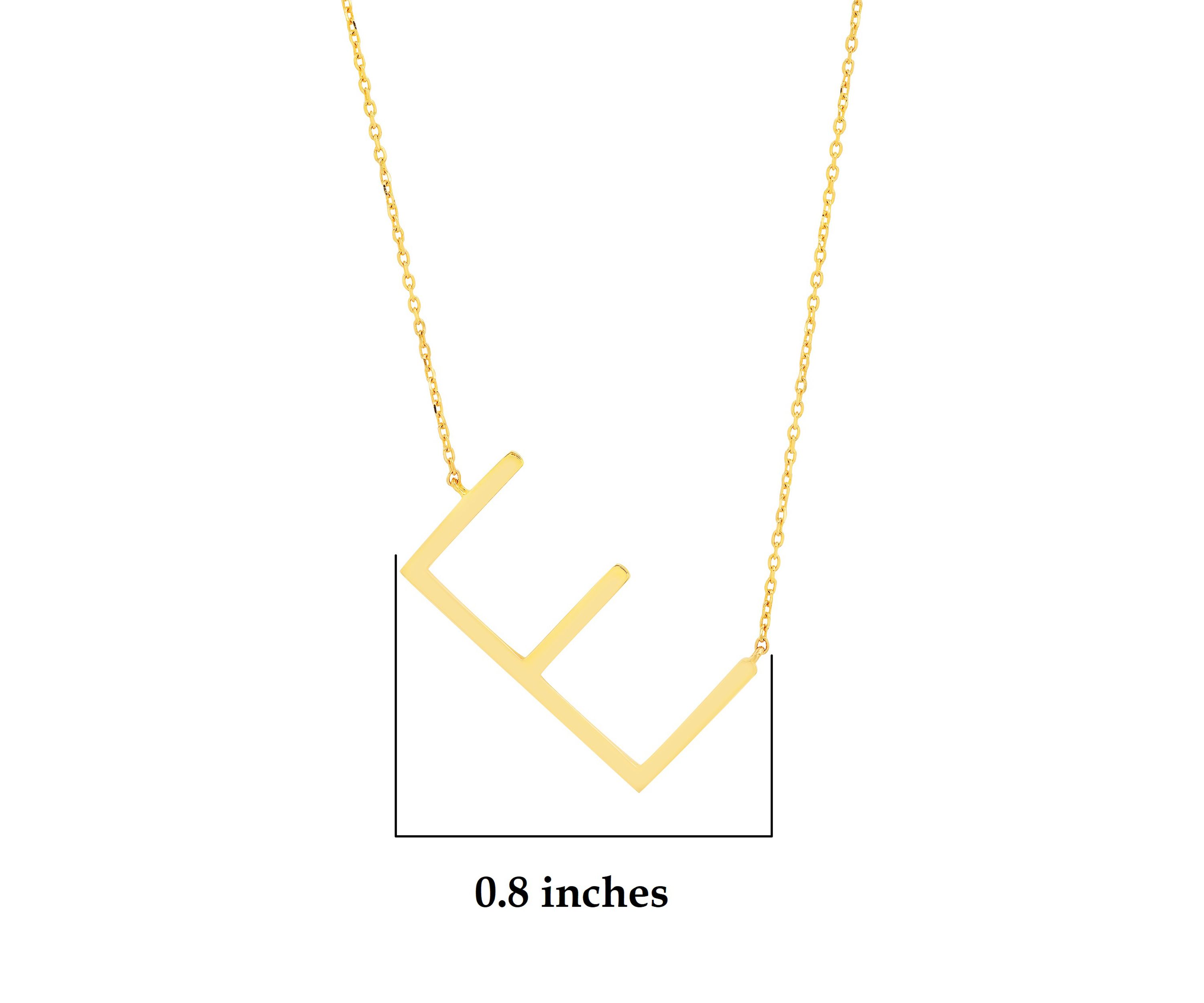 10k Solid Yellow Gold Large Sideways Block Initial Letter Extendable Necklace