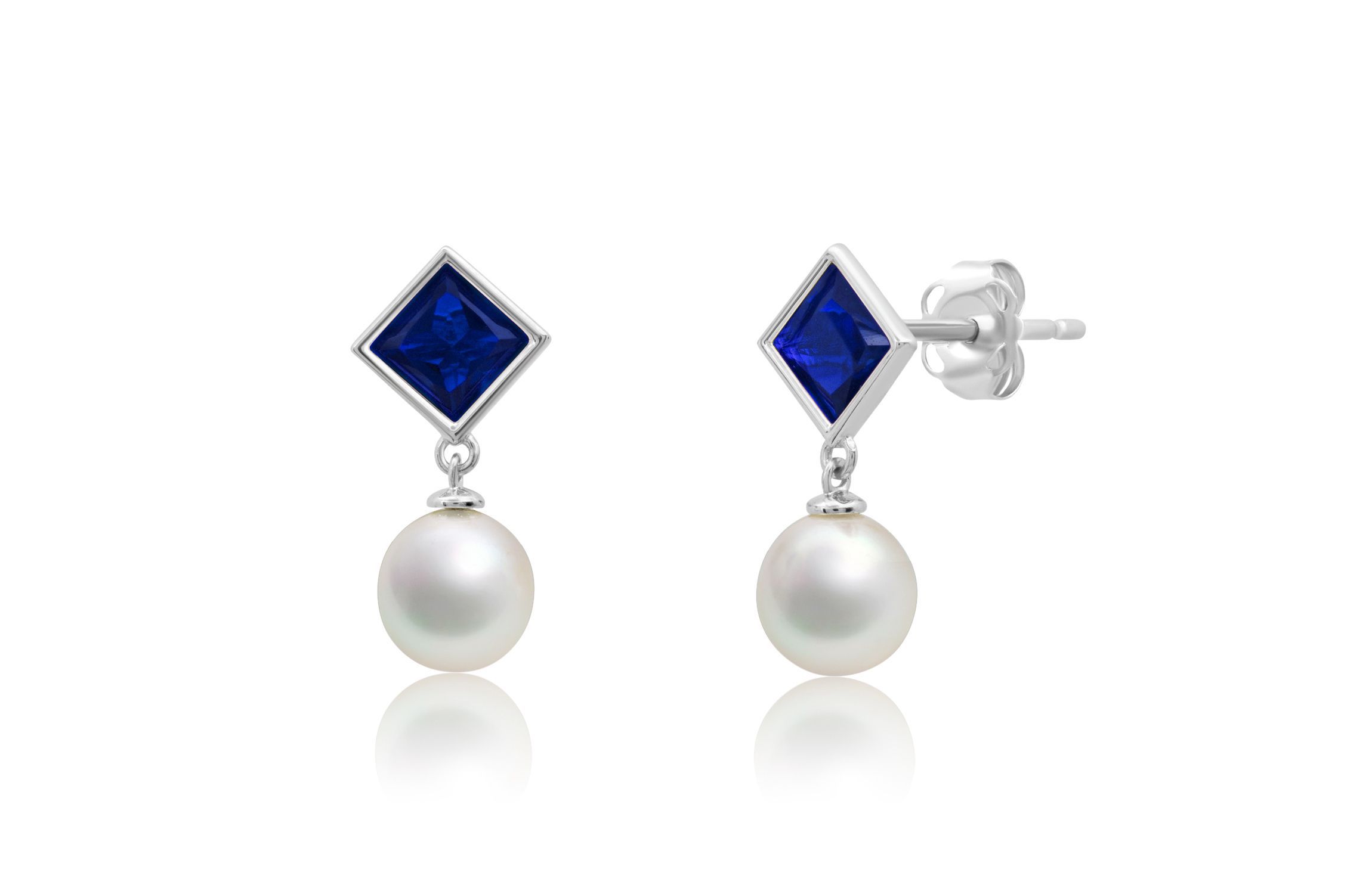 Sterling Silver 6MM Cultured Pearl Dangle and Garnet Stud Earrings