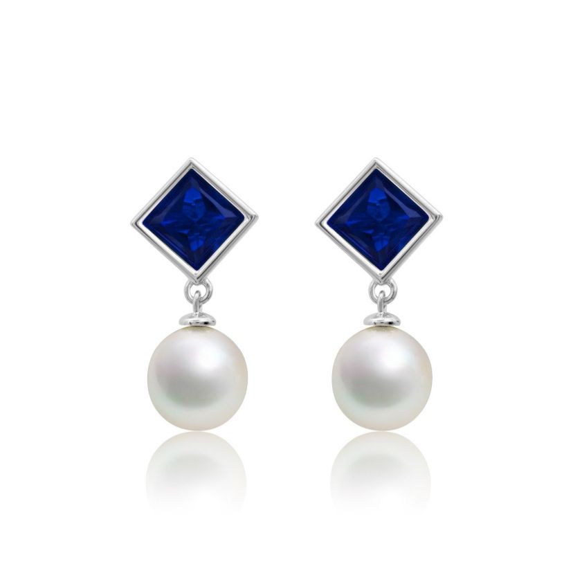 Sterling Silver 6MM Cultured Pearl Dangle and Garnet Stud Earrings