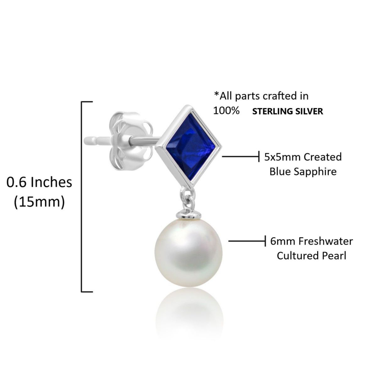 Sterling Silver 6MM Cultured Pearl Dangle and Garnet Stud Earrings