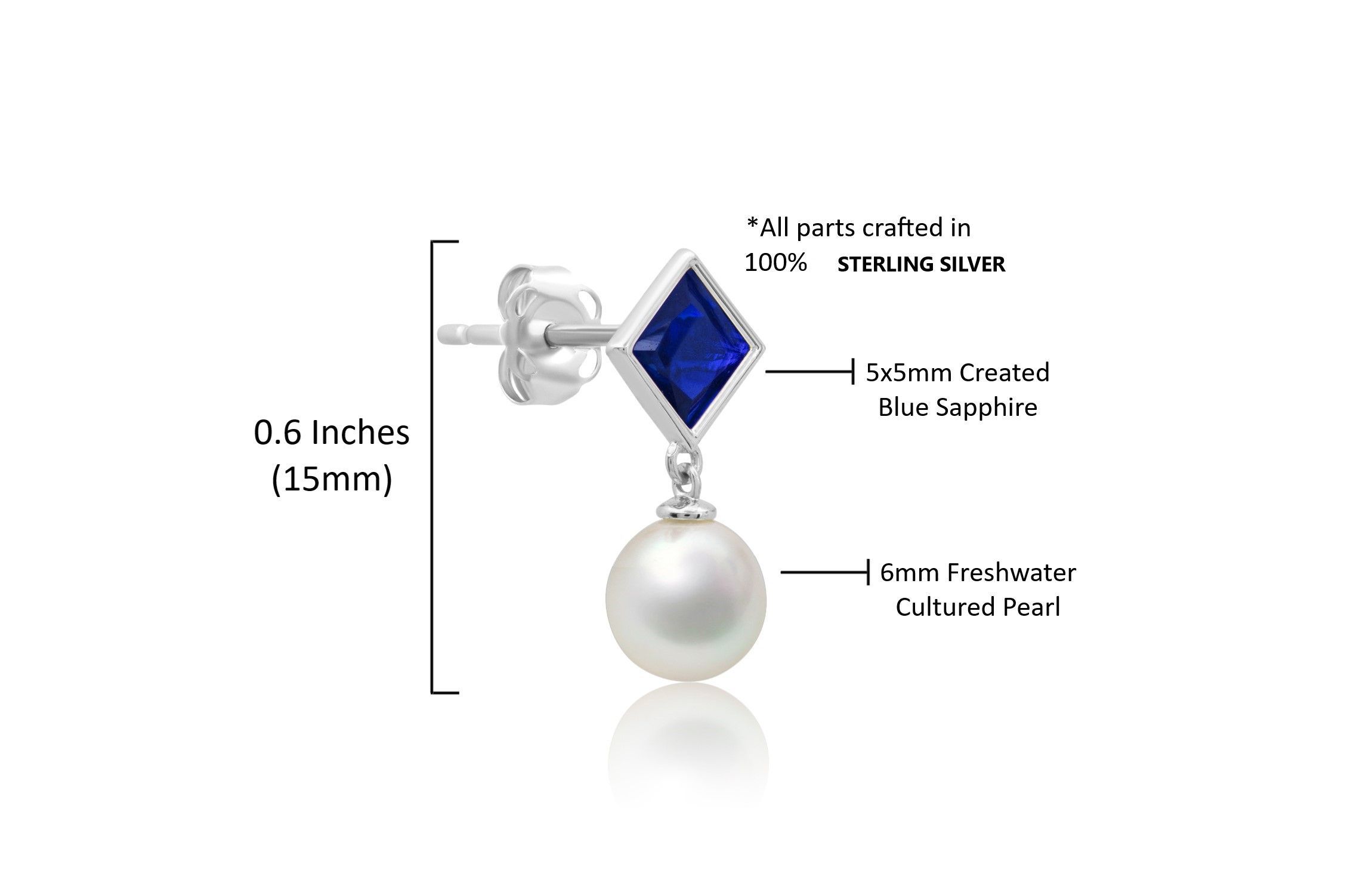 Sterling Silver 6MM Cultured Pearl Dangle and Garnet Stud Earrings