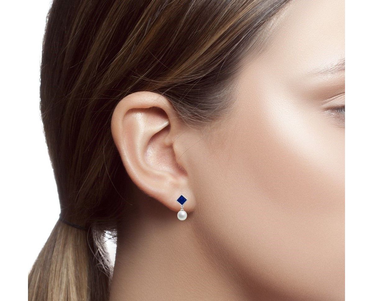 Sterling Silver 6MM Cultured Pearl Dangle and Garnet Stud Earrings