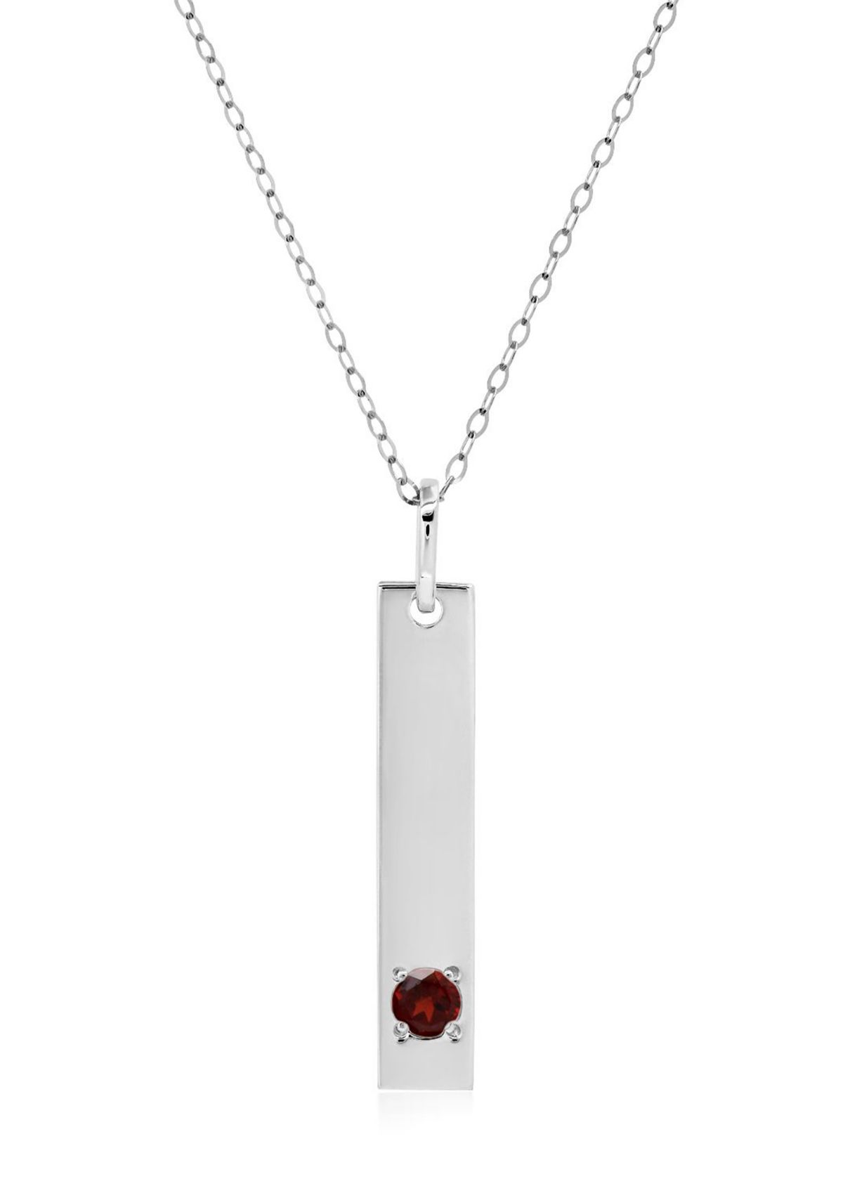 14k White or Yellow Gold Bar Pendant Necklace with 3mm Small Round Gemstone