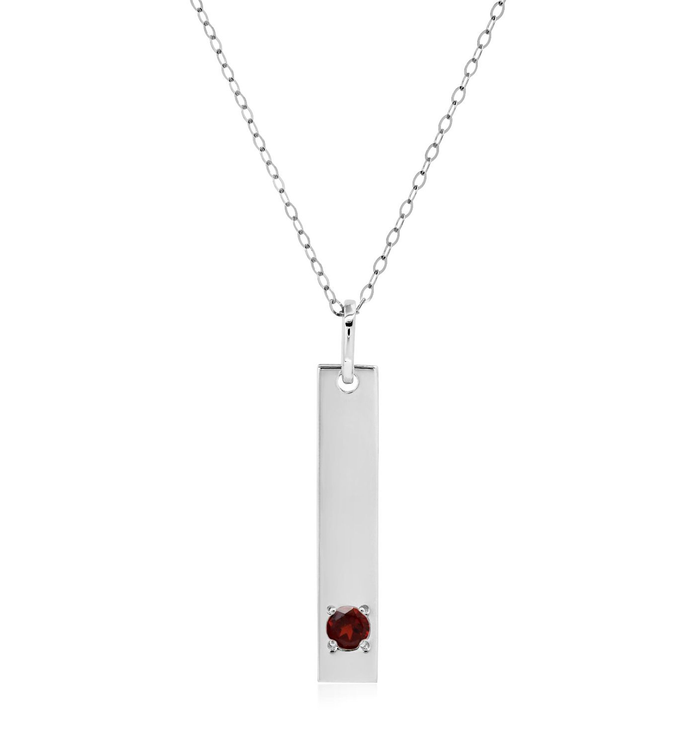 14k White or Yellow Gold Bar Pendant Necklace with 3mm Small Round Gemstone