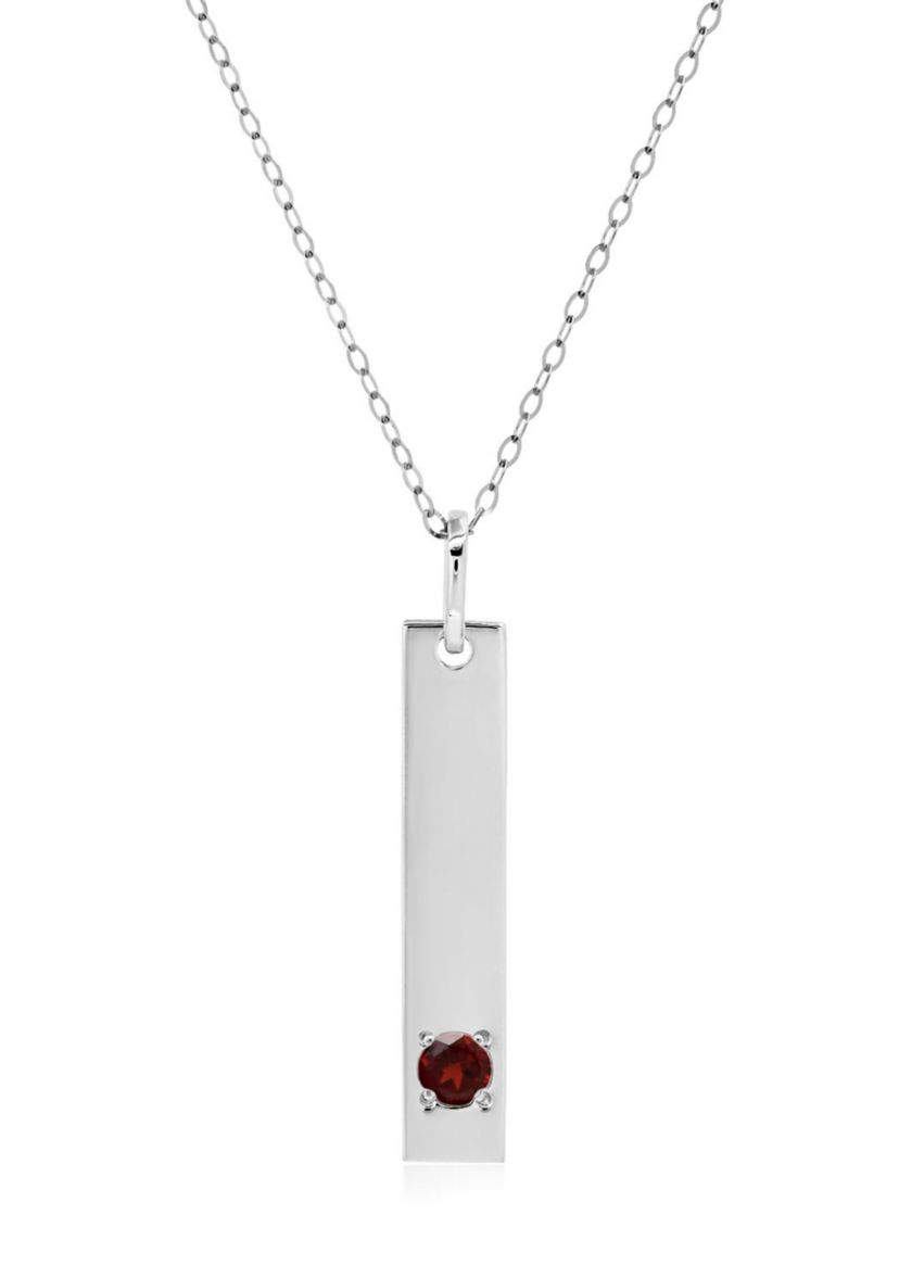 14k White or Yellow Gold Bar Pendant Necklace with 3mm Small Round Gemstone