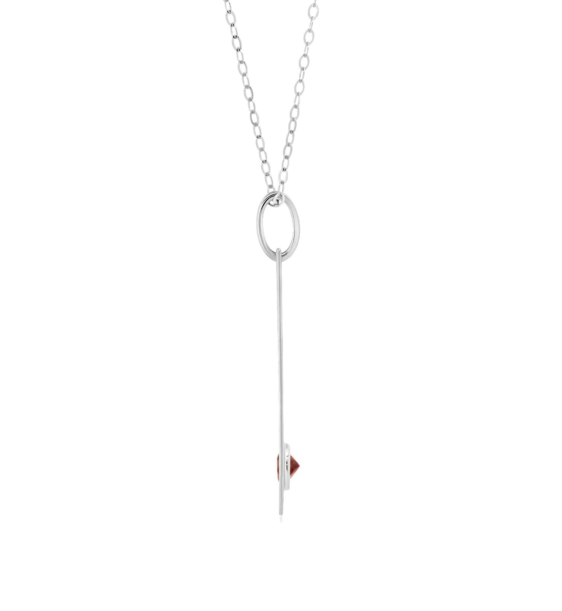 14k White or Yellow Gold Bar Pendant Necklace with 3mm Small Round Gemstone