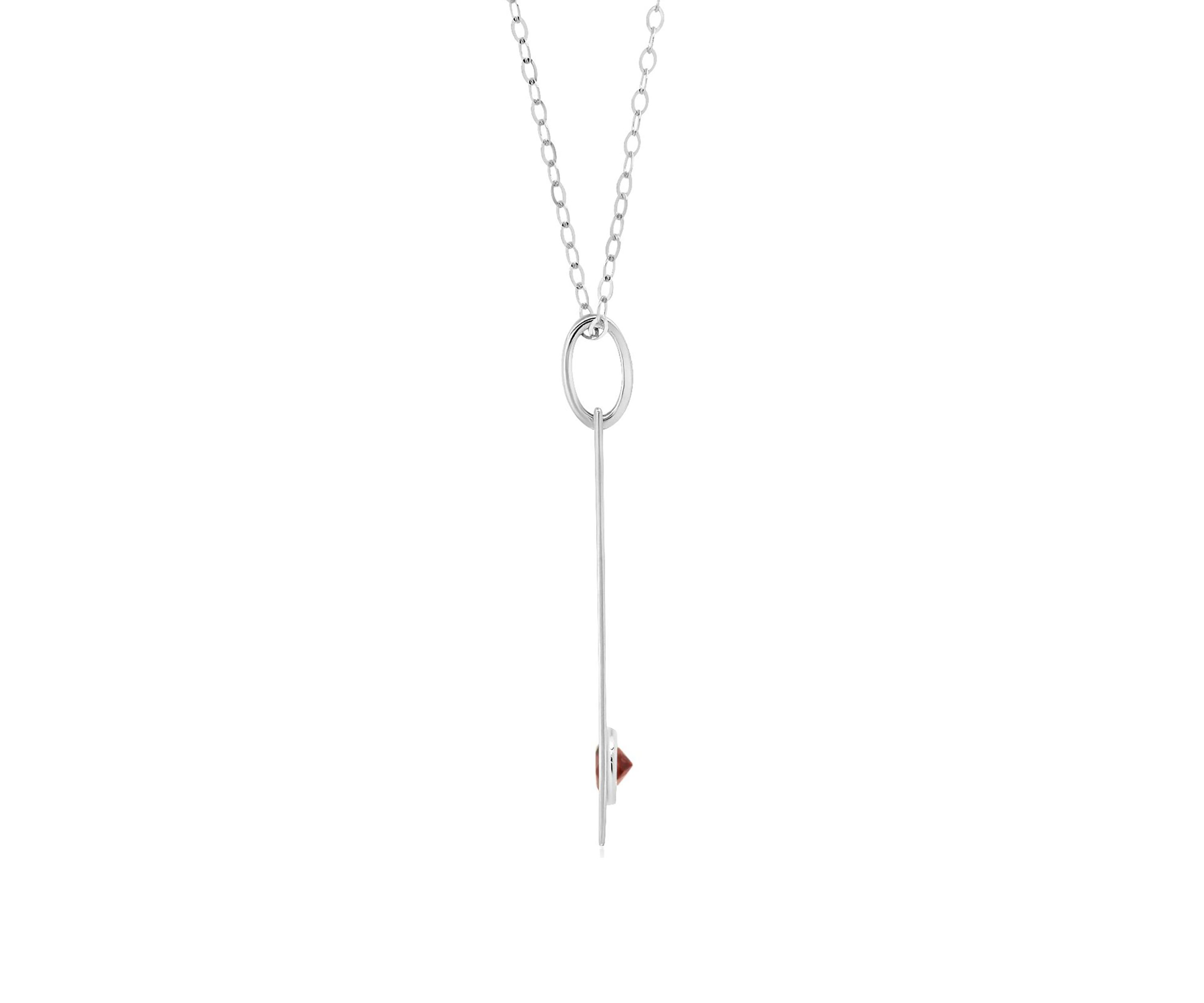 14k White or Yellow Gold Bar Pendant Necklace with 3mm Small Round Gemstone