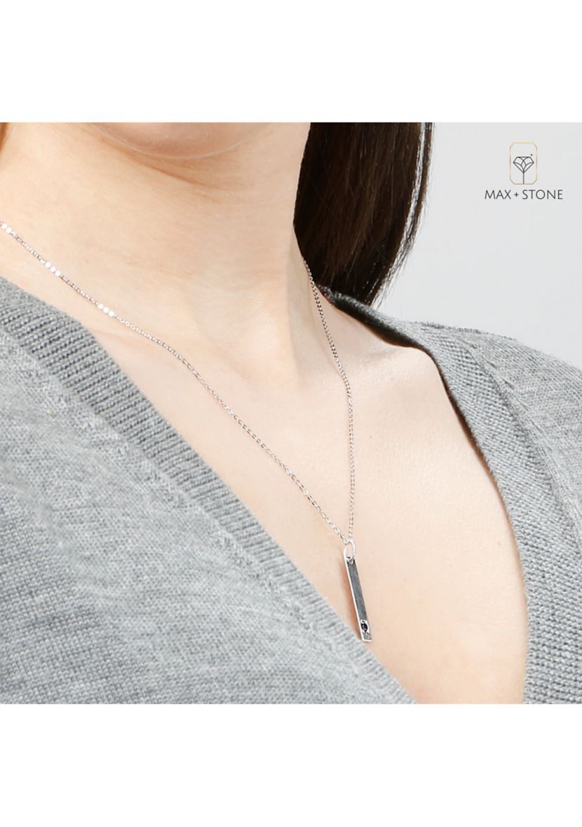 14k White or Yellow Gold Bar Pendant Necklace with 3mm Small Round Gemstone
