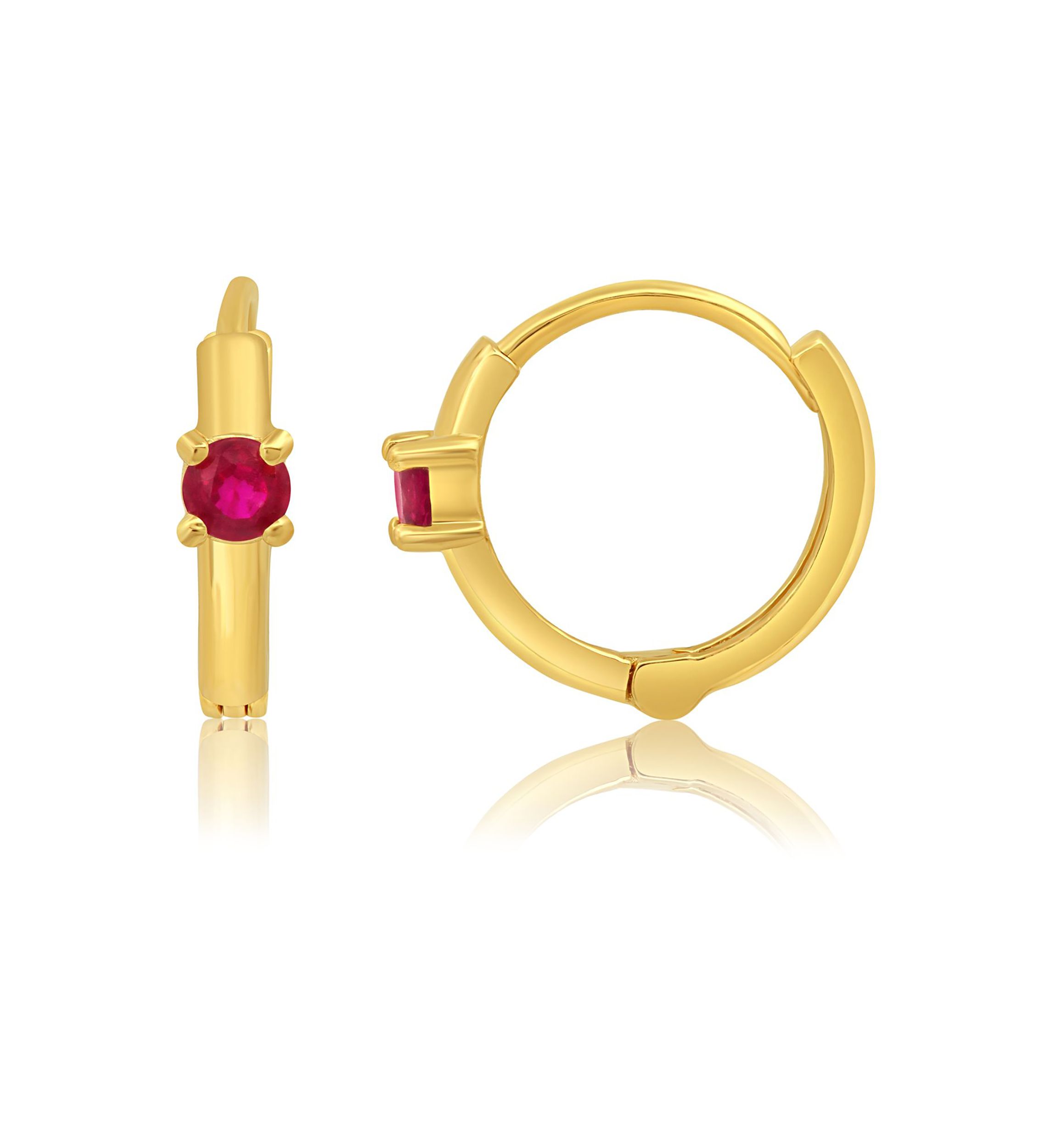 14k Yellow Gold Natural Blue Sapphire Pair Small Huggie Hoop Earrings with Hidden Clip Closure