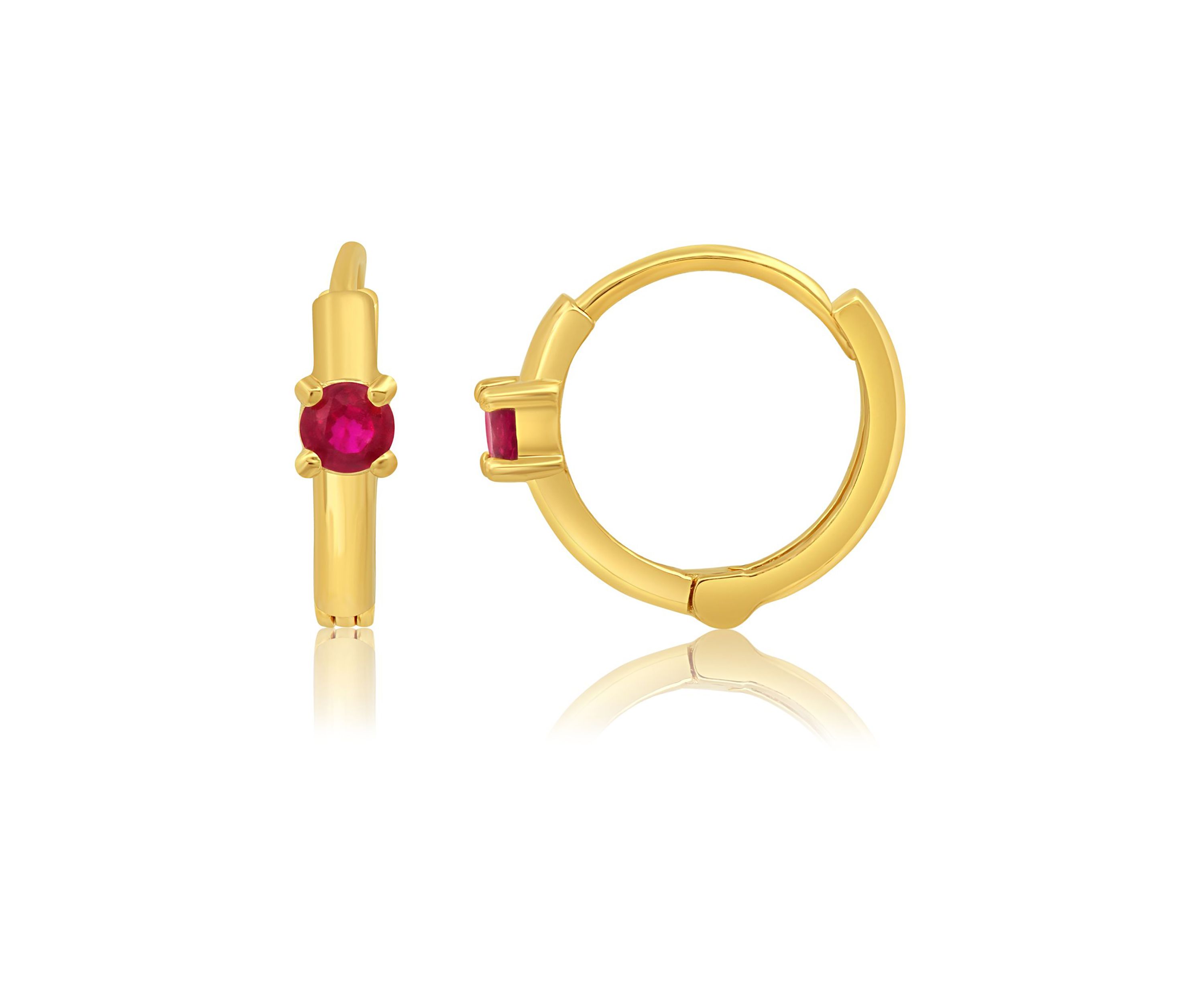 14k Yellow Gold Natural Blue Sapphire Pair Small Huggie Hoop Earrings with Hidden Clip Closure