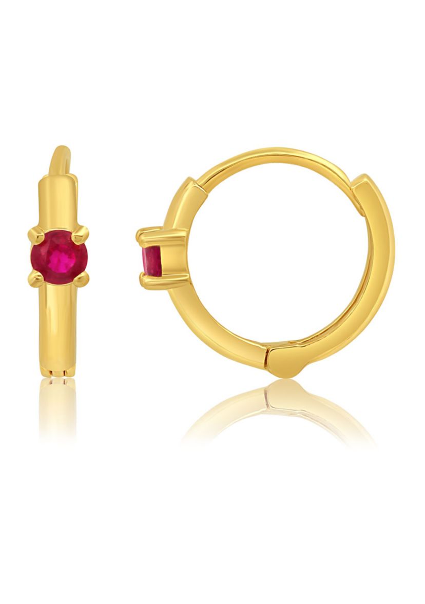 14k Yellow Gold Natural Blue Sapphire Pair Small Huggie Hoop Earrings with Hidden Clip Closure