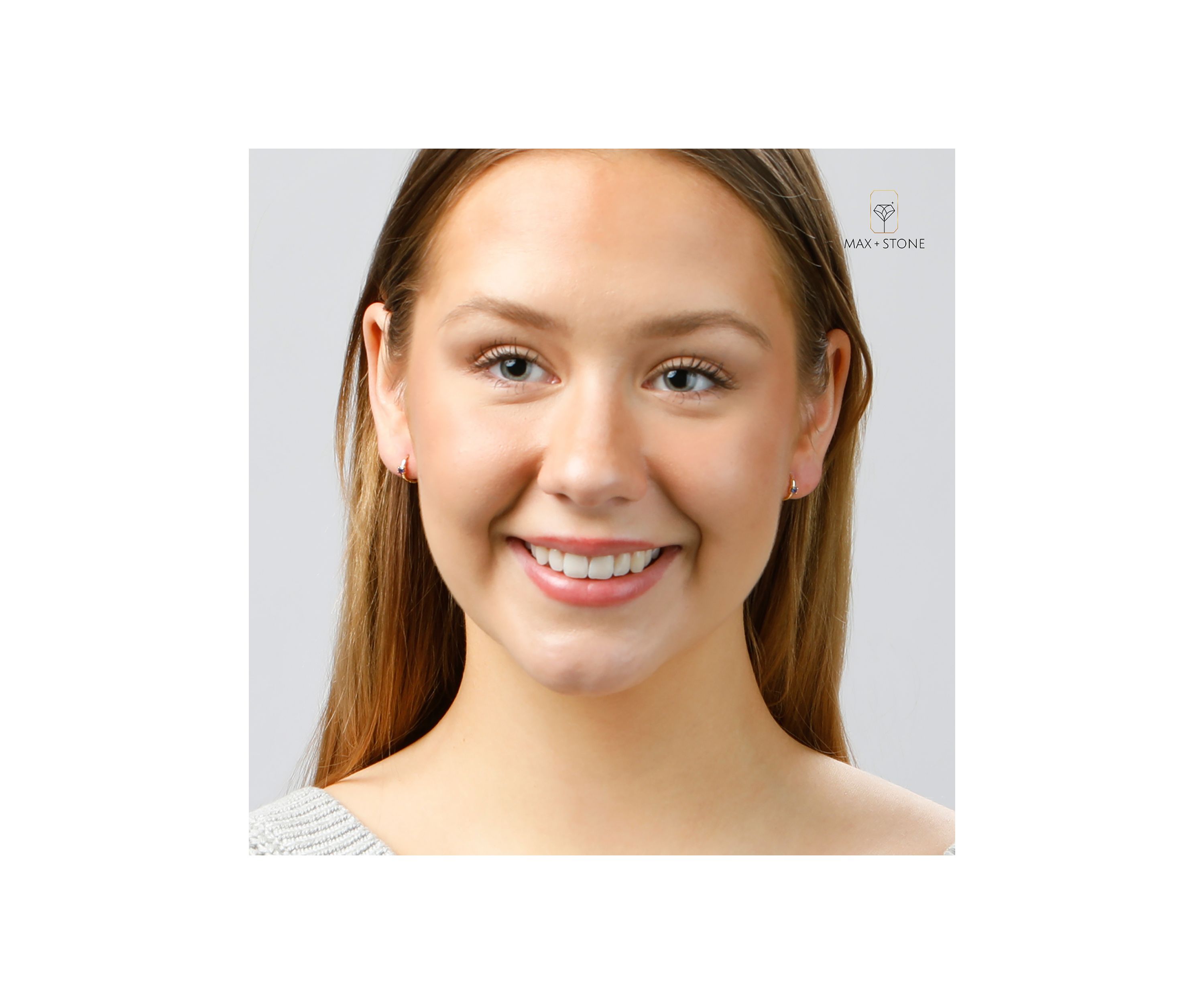 14k Yellow Gold Natural Blue Sapphire Pair Small Huggie Hoop Earrings with Hidden Clip Closure