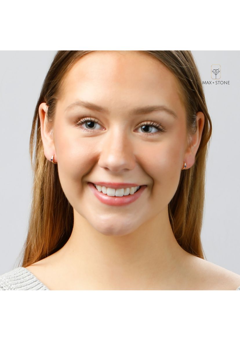 14k Yellow Gold Natural Blue Sapphire Pair Small Huggie Hoop Earrings with Hidden Clip Closure