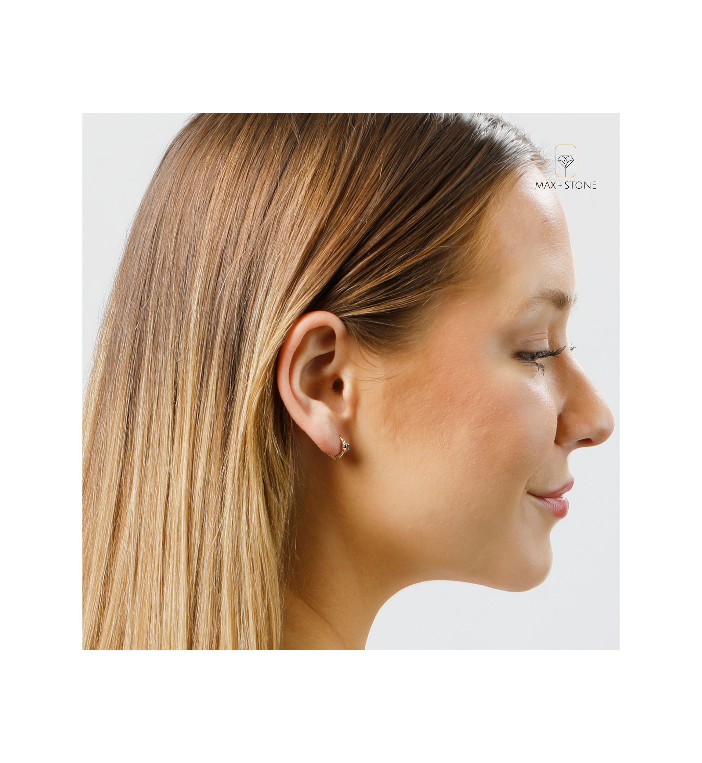 14k Yellow Gold Natural Blue Sapphire Pair Small Huggie Hoop Earrings with Hidden Clip Closure