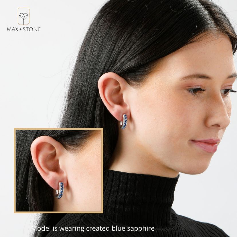 Sterling Silver Simulated Emerald Round Hoop Earrings, 0.75 inches