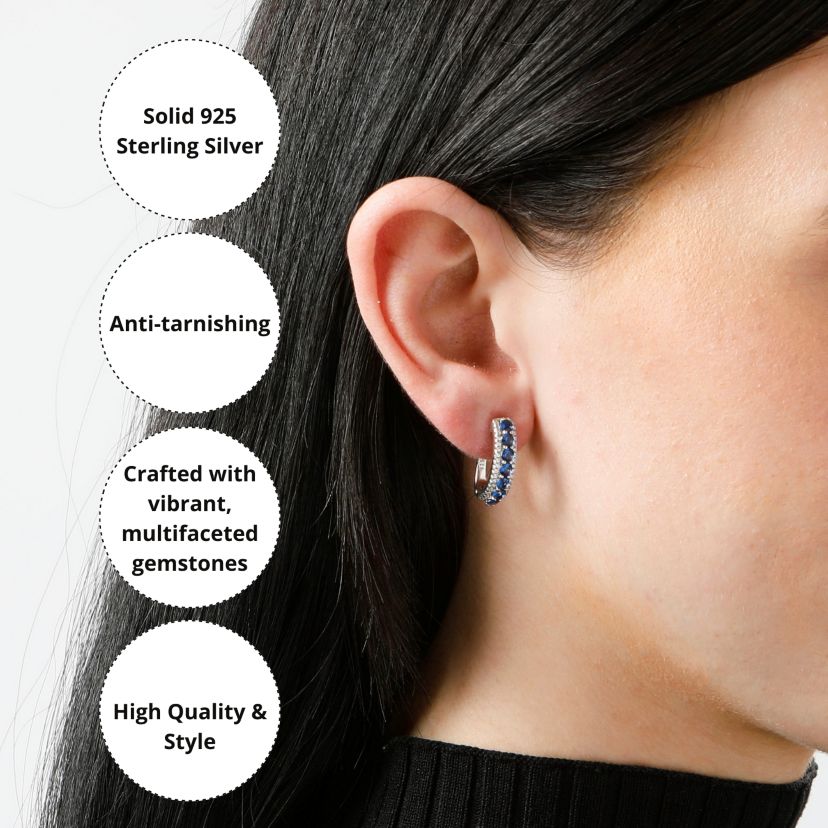 Sterling Silver Simulated Emerald Round Hoop Earrings, 0.75 inches