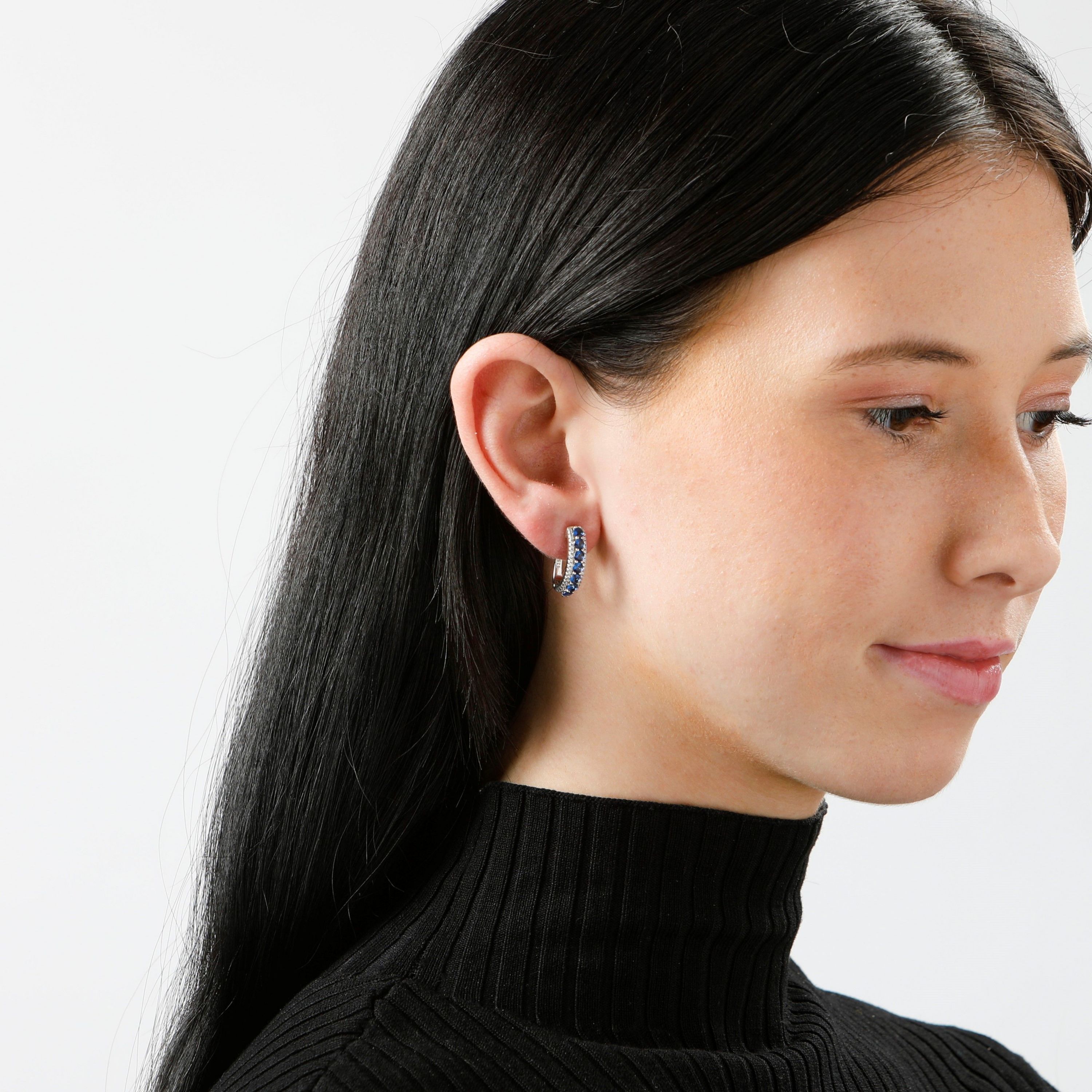Sterling Silver Simulated Emerald Round Hoop Earrings, 0.75 inches