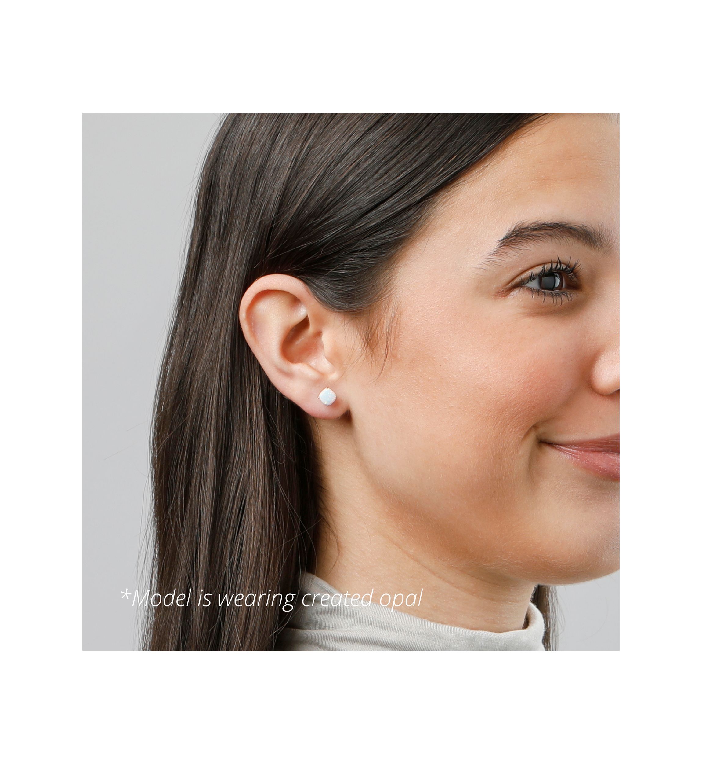 Sterling Silver Cushion Cut Checkerboard Created White Sapphire Stud Earrings (6mm)