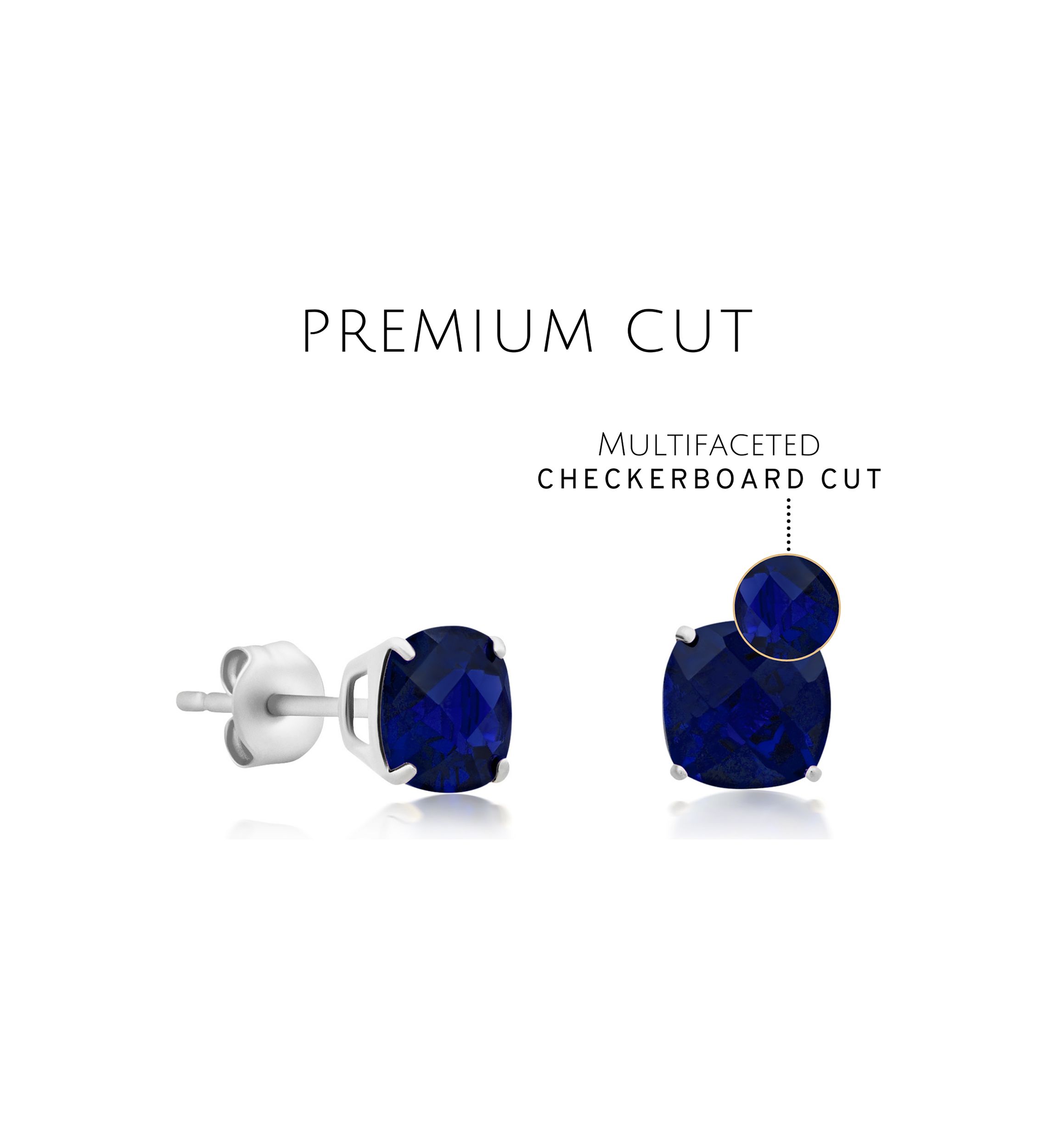 Sterling Silver Cushion Cut Checkerboard Created White Sapphire Stud Earrings (6mm)