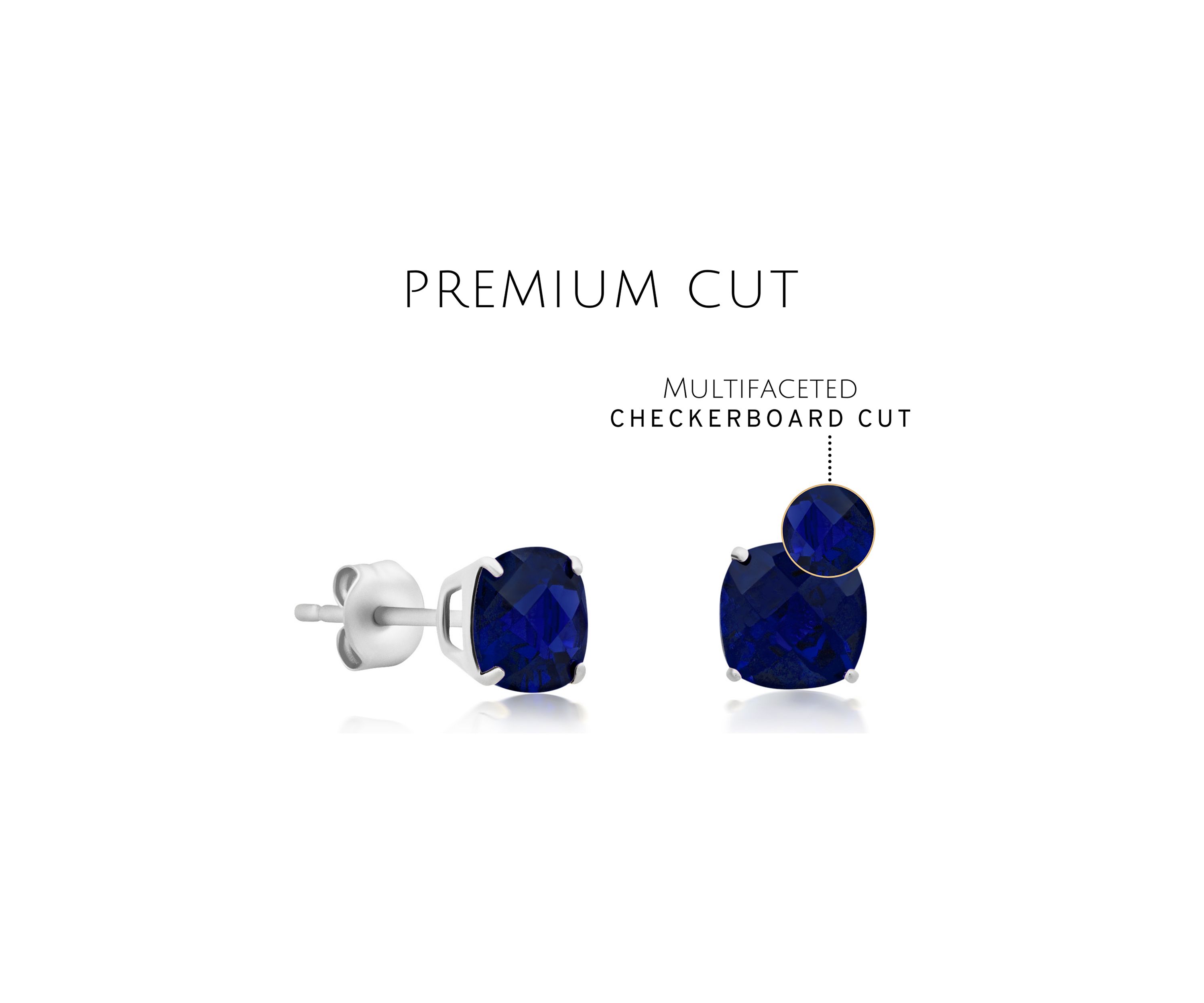 Sterling Silver Cushion Cut Checkerboard Created White Sapphire Stud Earrings (6mm)