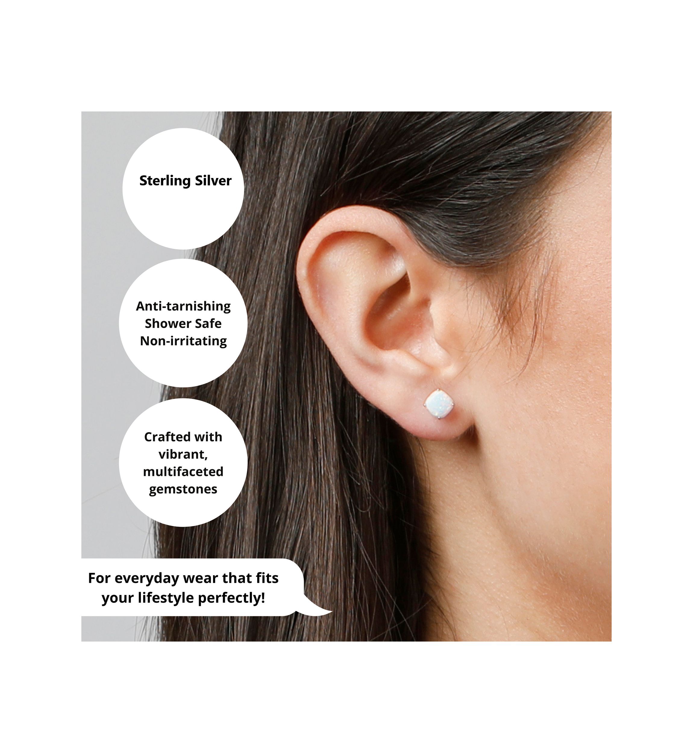 Sterling Silver Cushion Cut Checkerboard Created White Sapphire Stud Earrings (6mm)