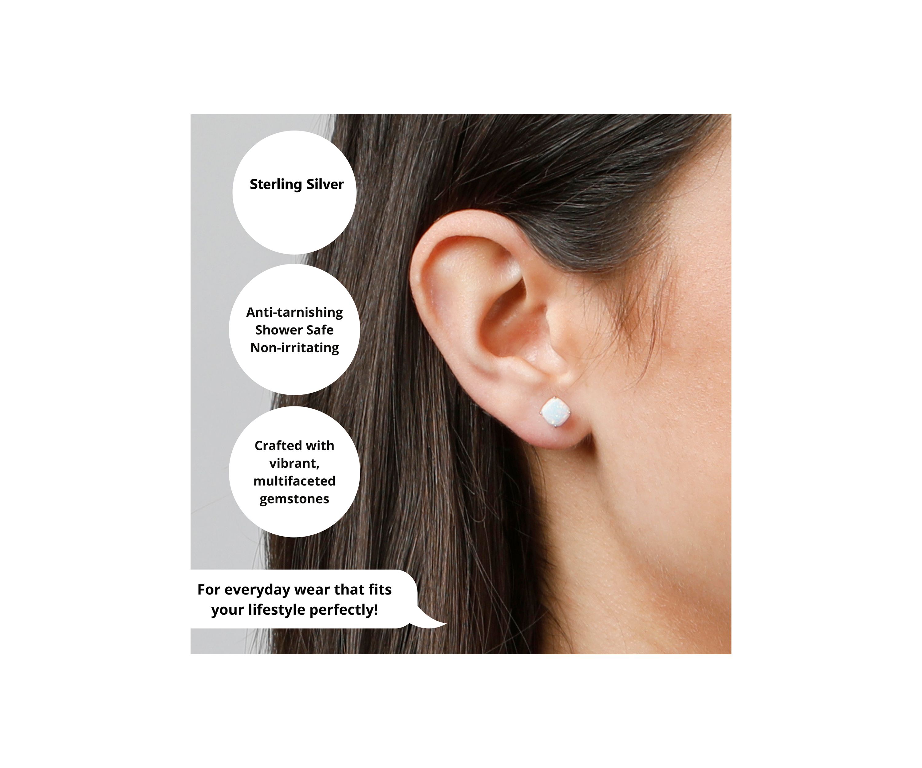 Sterling Silver Cushion Cut Checkerboard Created White Sapphire Stud Earrings (6mm)