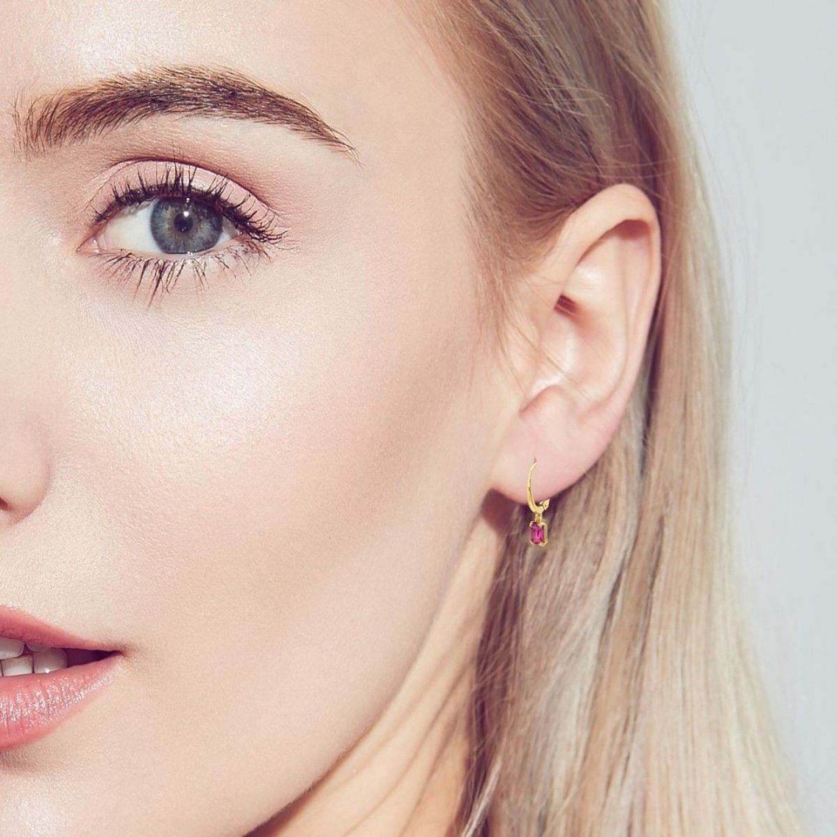 10k White or Yellow Gold Emerald Cut 6x4mm Gemstone Dangle Lever Back Earrings