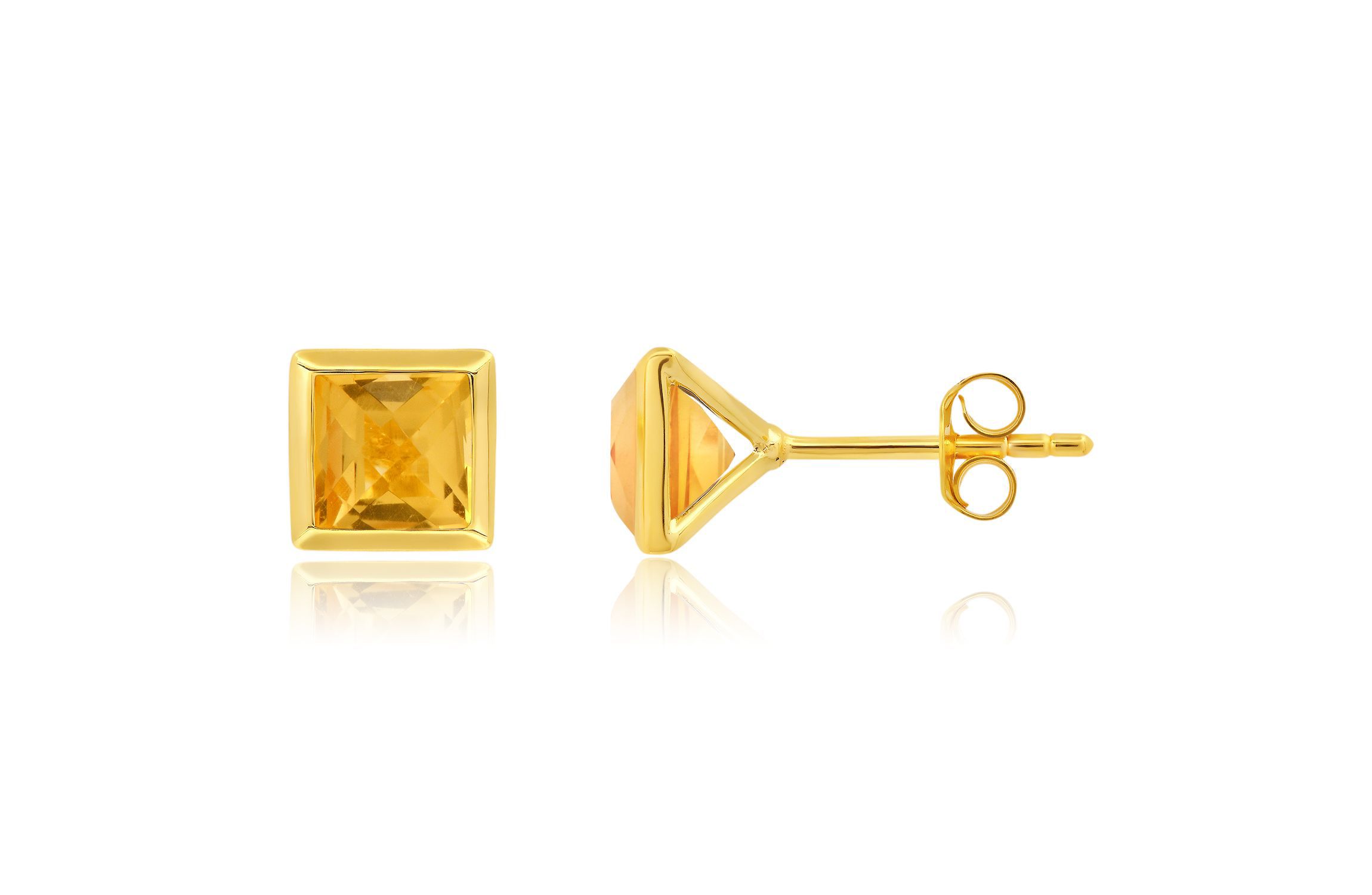 14K Yellow Gold Plated or Sterling Silver Princess Cut 6mm Gemstone Square Stud Earrings