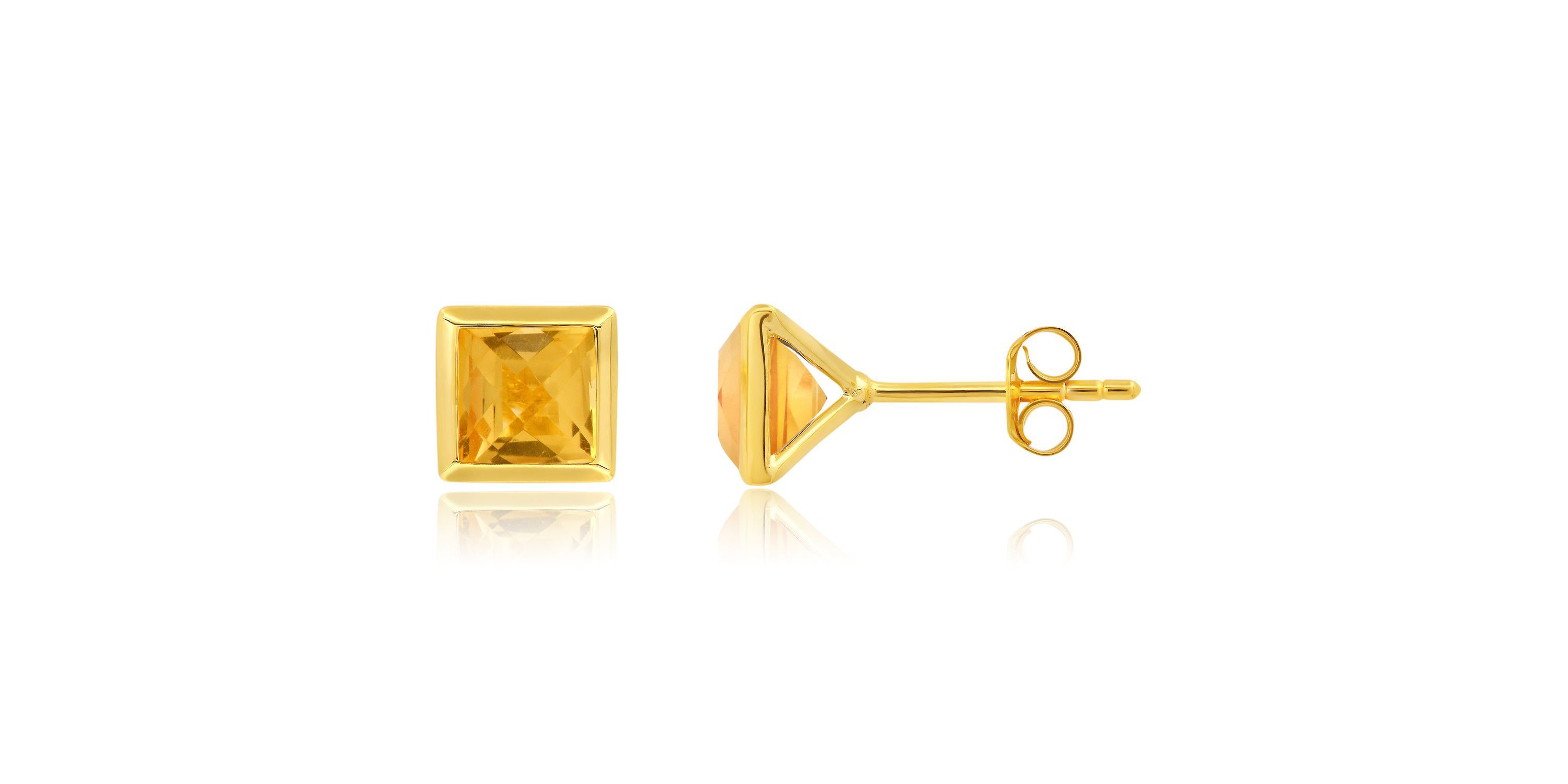 14K Yellow Gold Plated or Sterling Silver Princess Cut 6mm Gemstone Square Stud Earrings