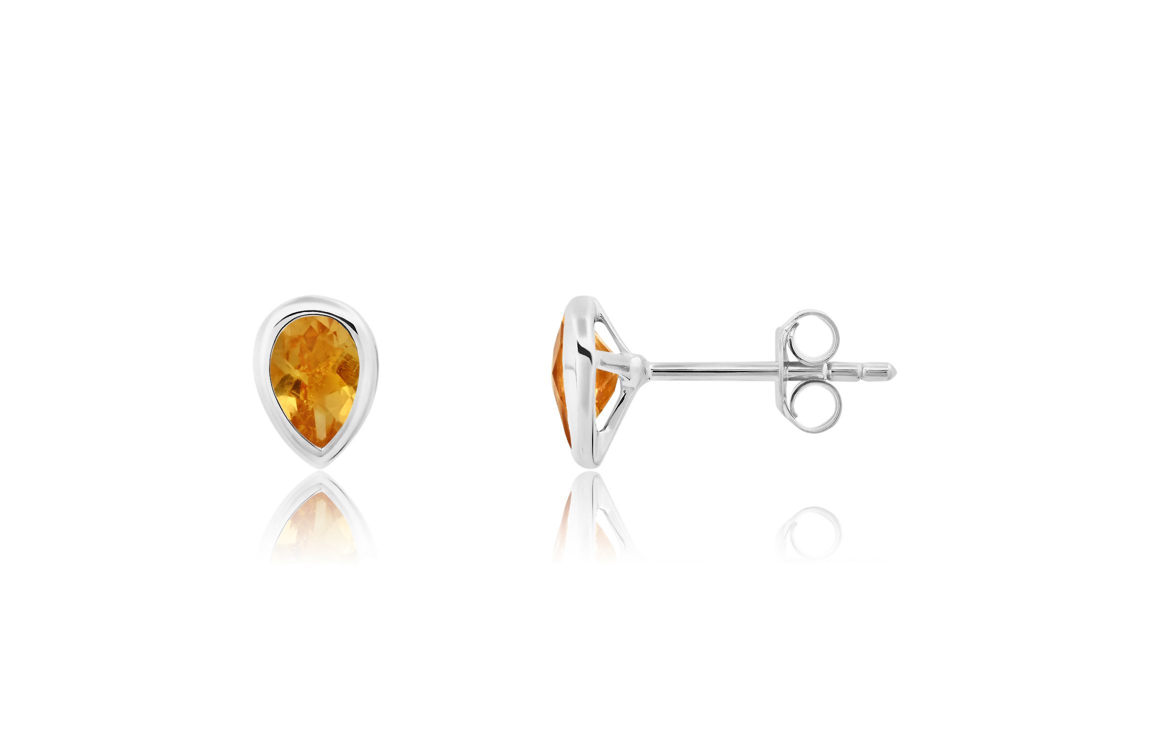 14K Yellow Gold Plated or Sterling Silver Pear Cut 6mm Gemstone Bezel Set Stud Earrings