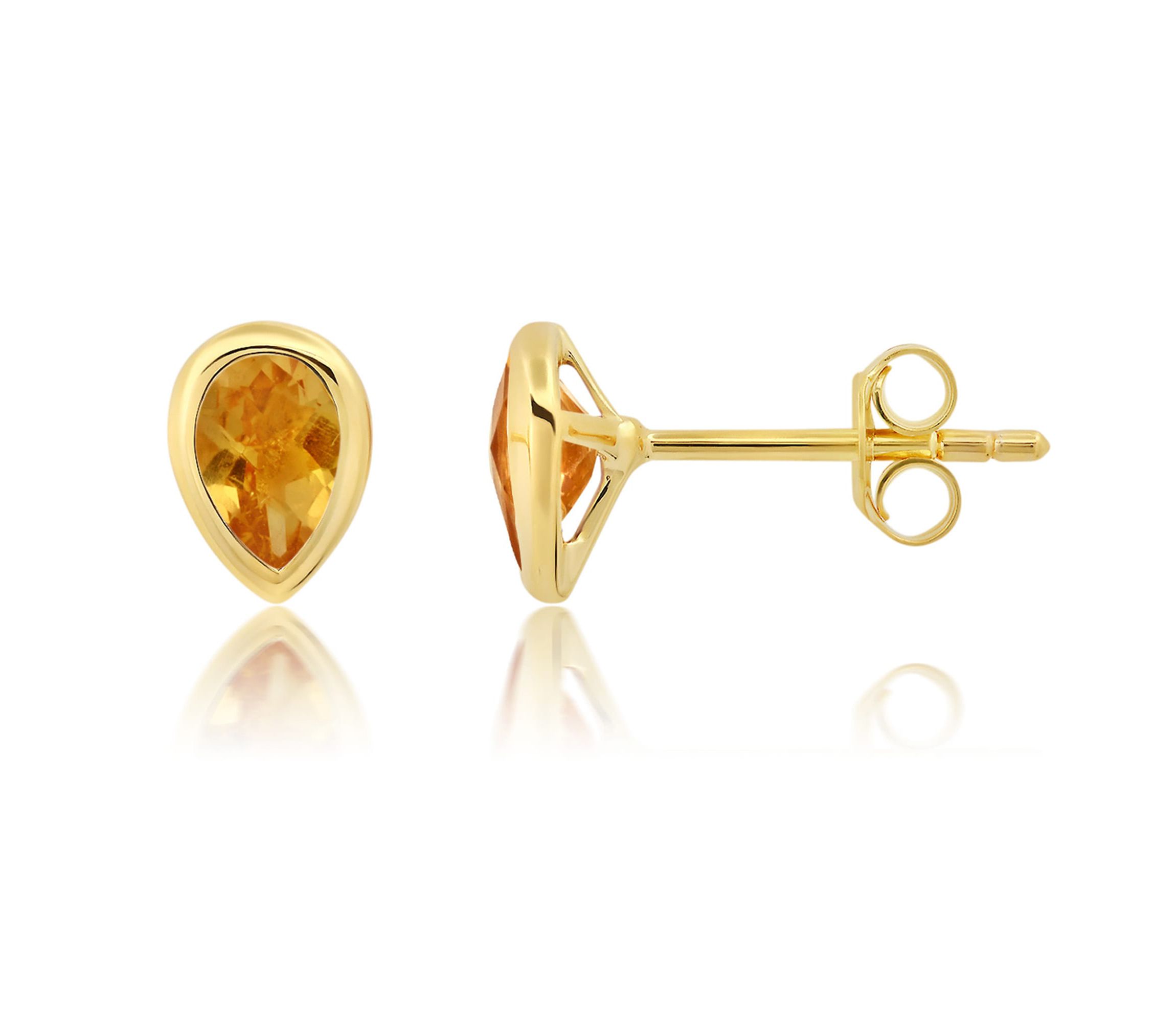 14K Yellow Gold Plated or Sterling Silver Pear Cut 6mm Gemstone Bezel Set Stud Earrings