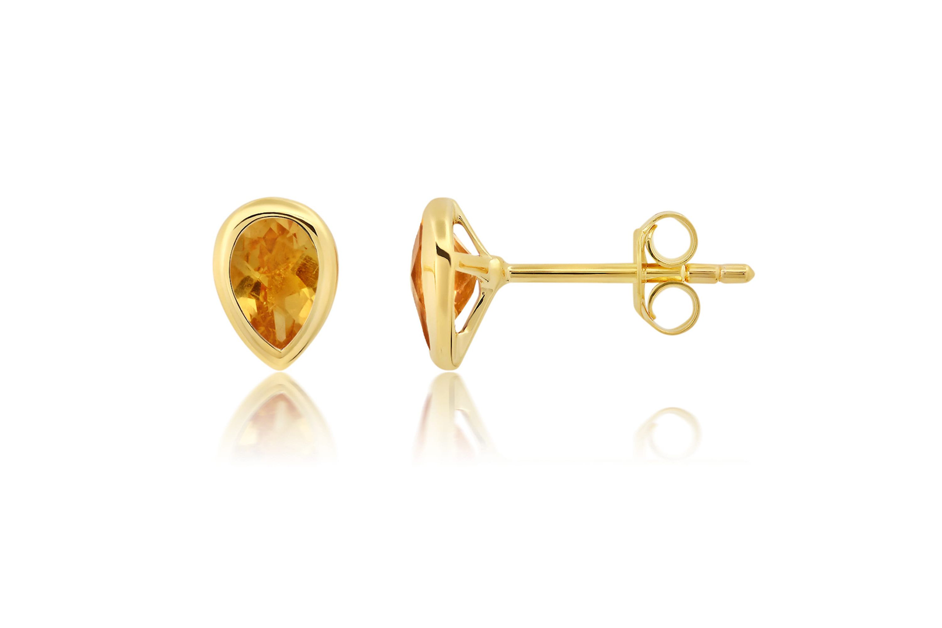 14K Yellow Gold Plated or Sterling Silver Pear Cut 6mm Gemstone Bezel Set Stud Earrings