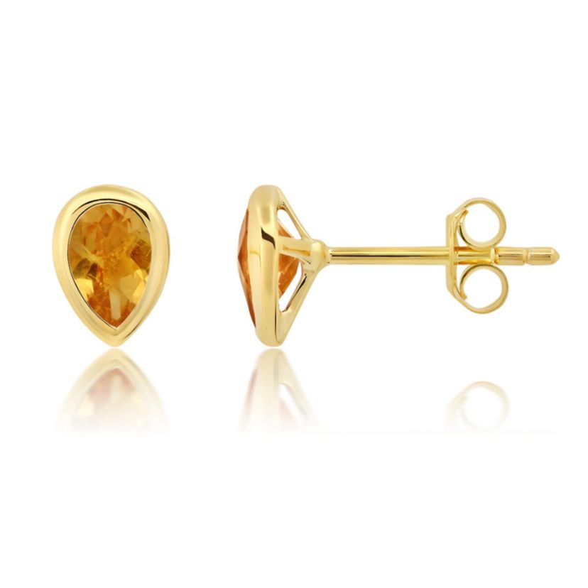 14K Yellow Gold Plated or Sterling Silver Pear Cut 6mm Gemstone Bezel Set Stud Earrings