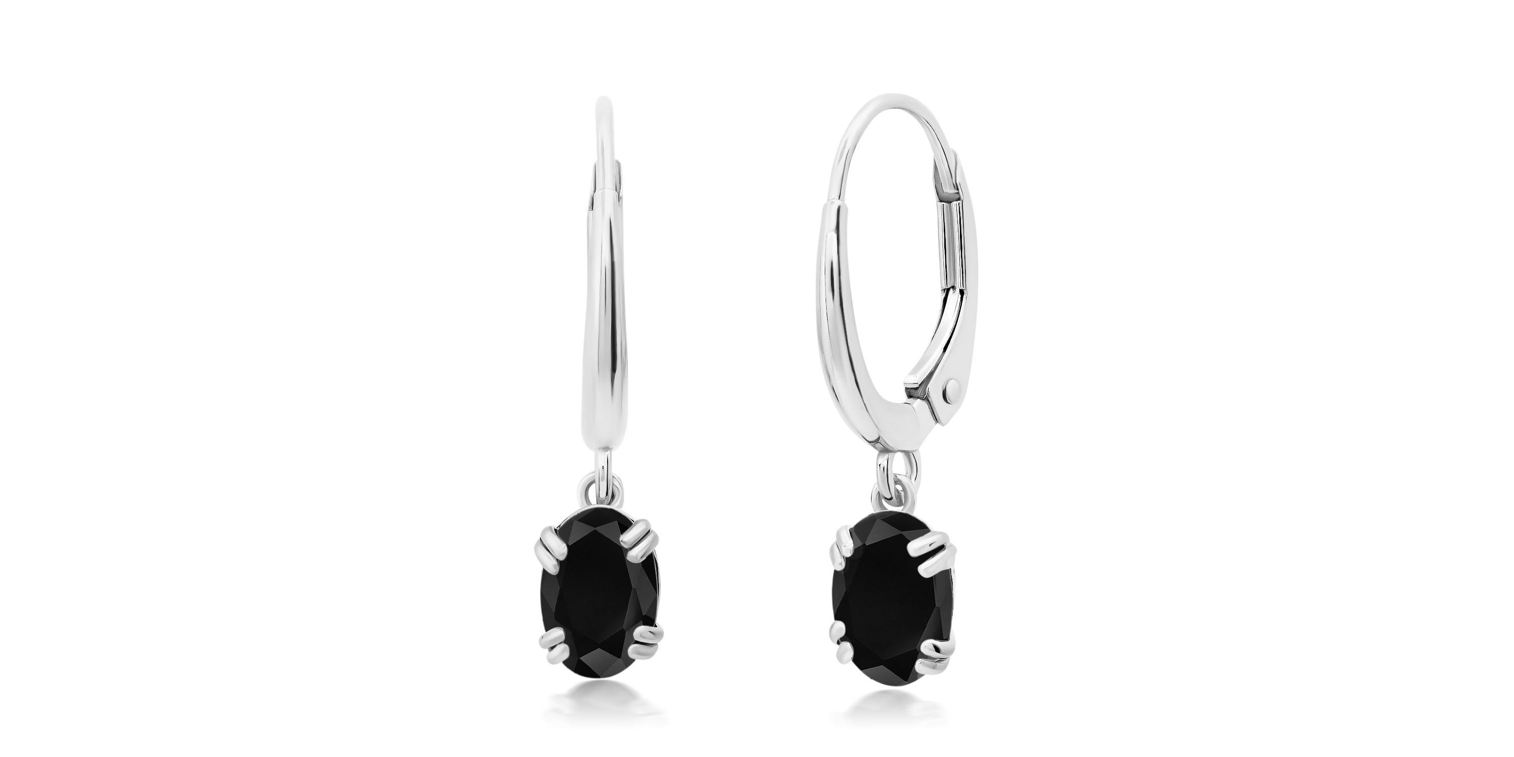 10k White or Yellow Gold Oval Cut 6x4mm Gemstone Dangle Lever Back Earrings